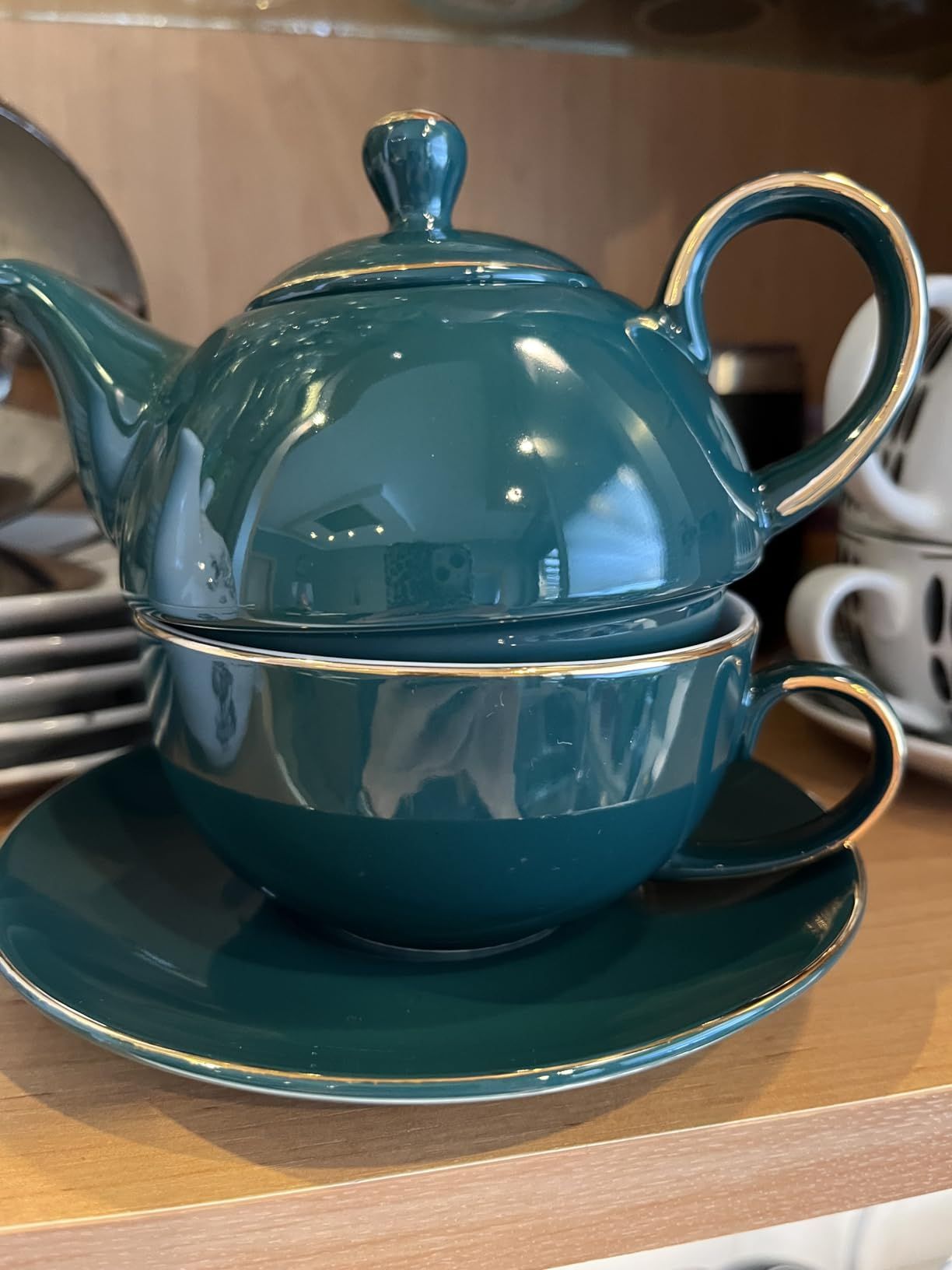 YBK Tech Service à thé en Céramique pour une Personne, théière de 12oz et Tasse de 8.2oz avec Soucoupe (Vert Paon)