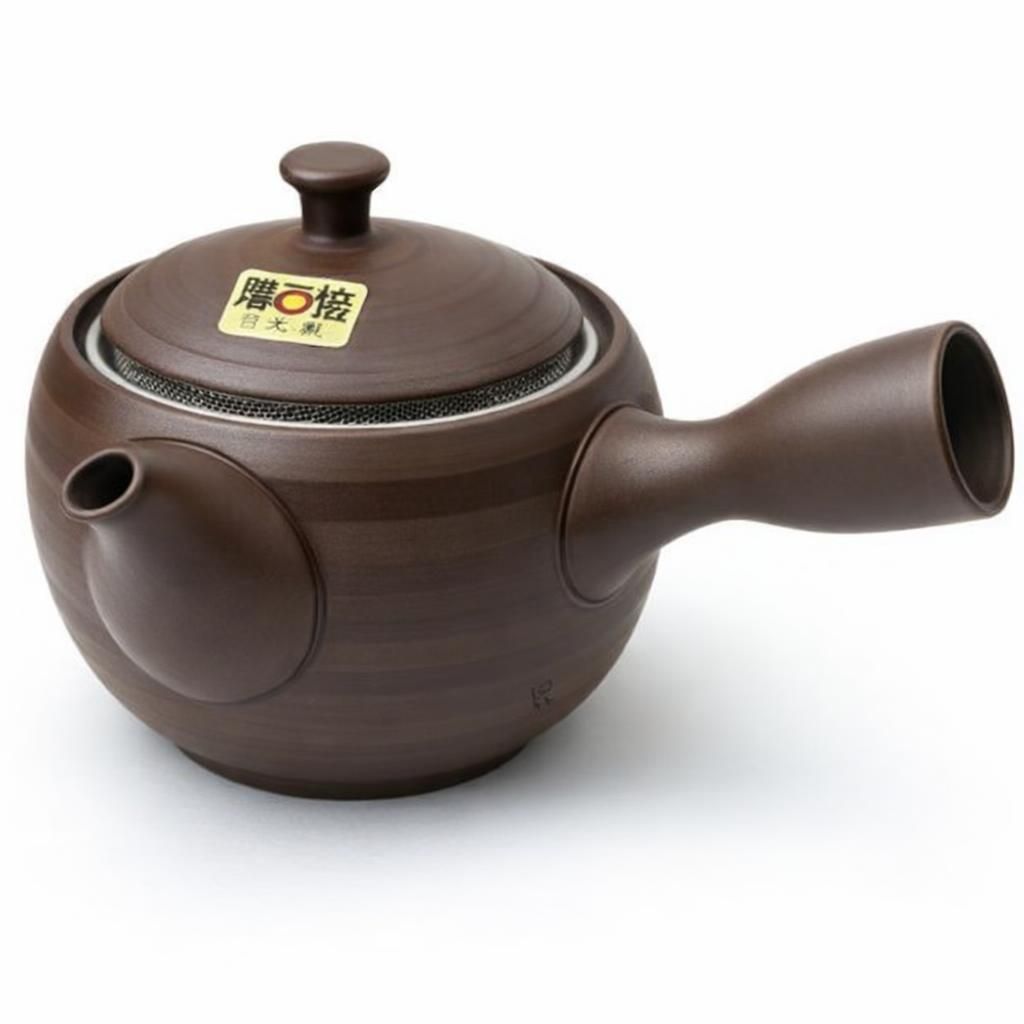 Kyusu Kyusu Théière japonaise en céramique, 270 ml, en céramique, avec poignée latérale et infuseur intégré en acier inoxydable, pour préparation du thé vert, marron