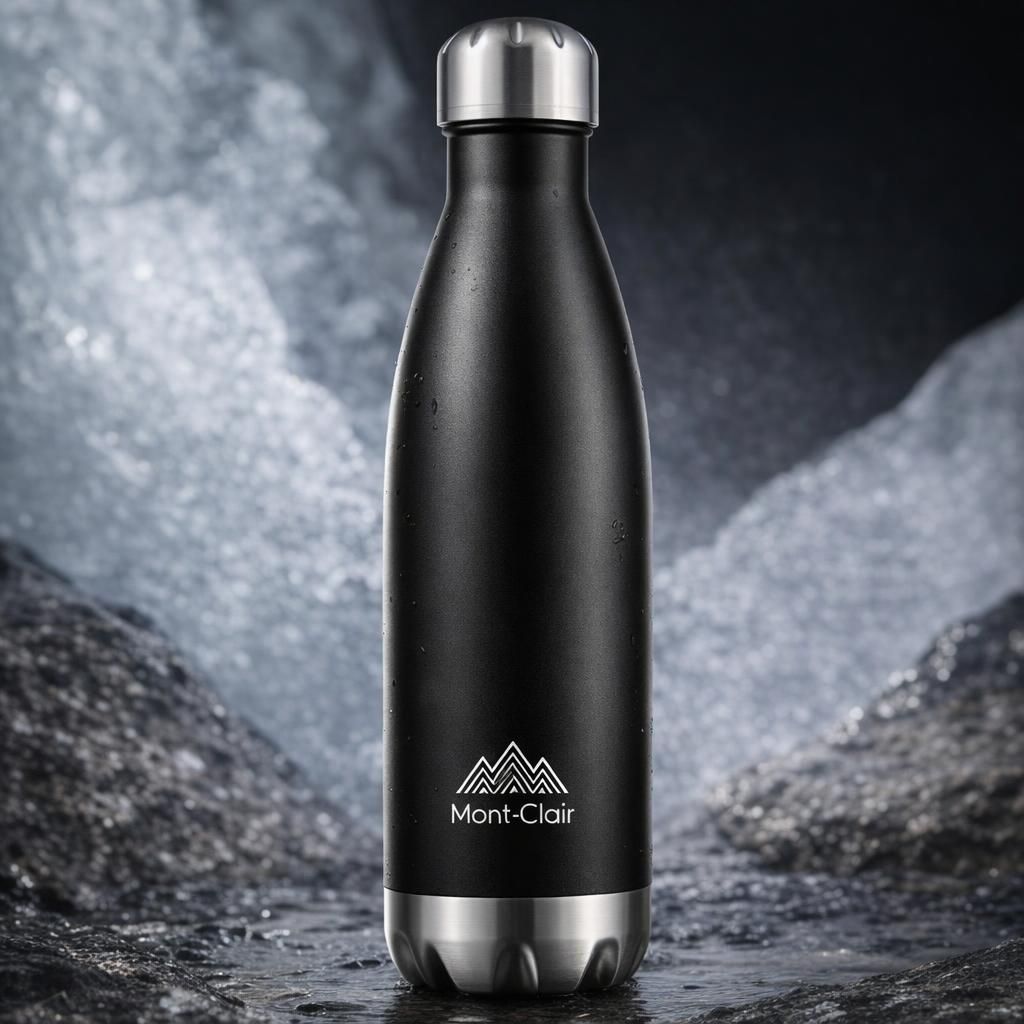 Mont-Clair H2O Gourde isotherme - Bouteille isotherme sans BPA - Gourde inox 500ML, 24h froid & 12h chaud - Bouteille d'eau en acier - 500ML, Noir