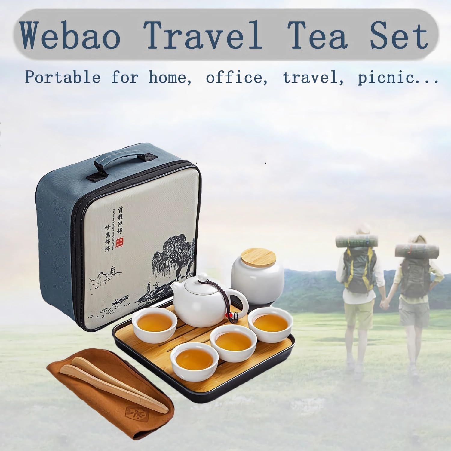 Ensemble de Théière Chinois Kungfu en Céramique - Service à Thé avec 4 Tasses et Plateau - Cadeau Tout-en-Un pour Thé en Vrac - Blanc