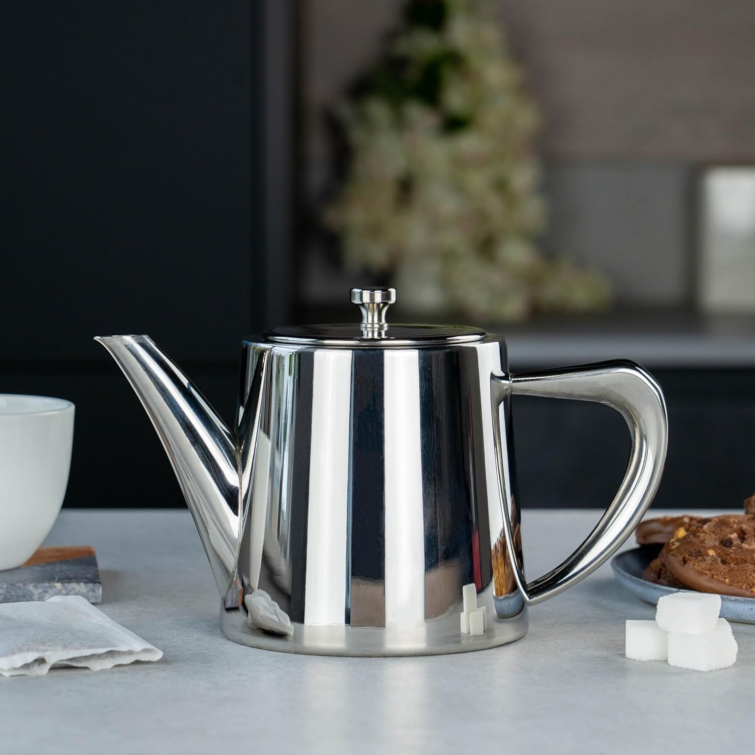 Café Olé Derwent Théière 680 ml, pour 3 personnes, en acier inoxydable, design moderne avec finition miroir, bec verseur parfait