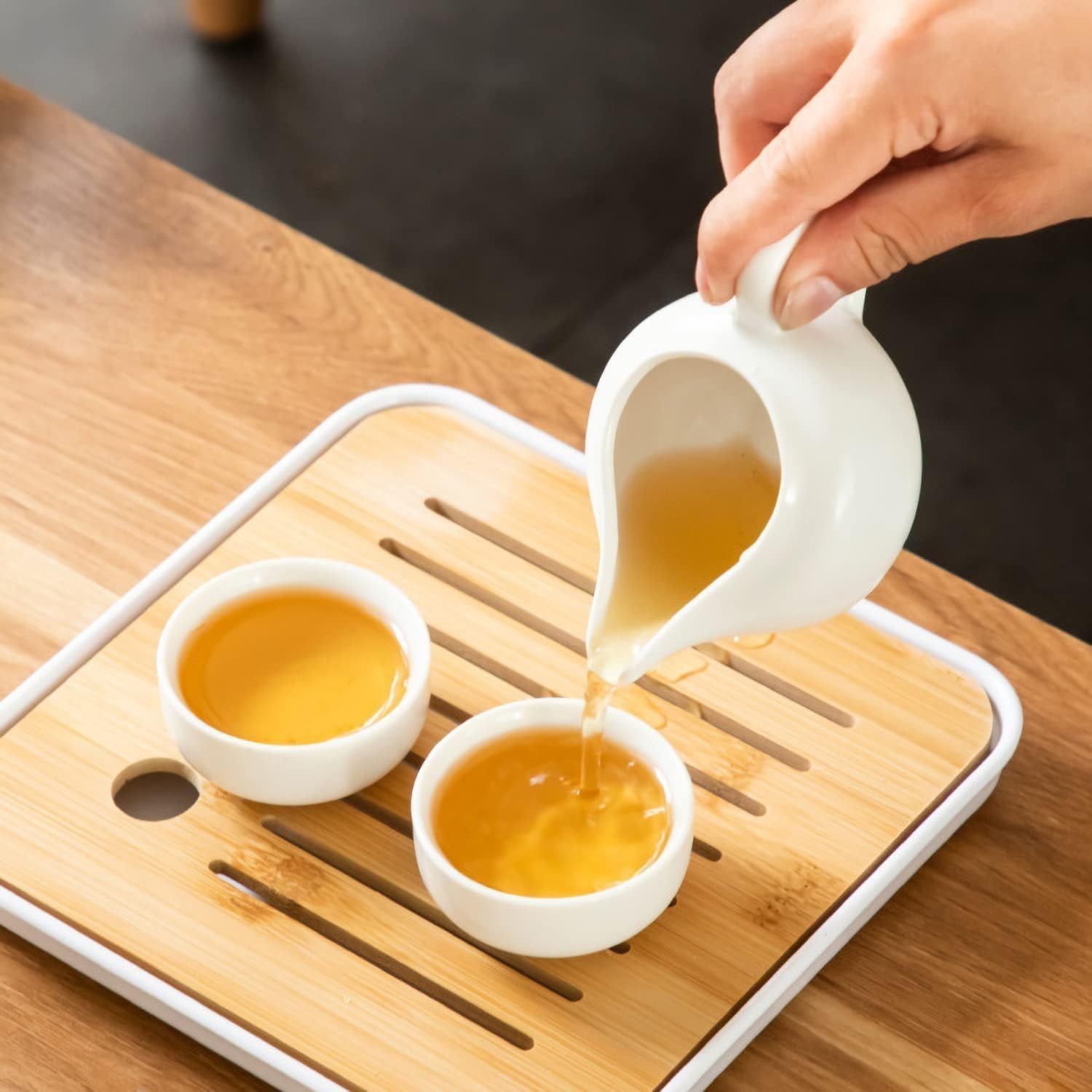 Ensemble de Théière Chinois Kungfu en Céramique - Service à Thé avec 4 Tasses et Plateau - Cadeau Tout-en-Un pour Thé en Vrac - Blanc