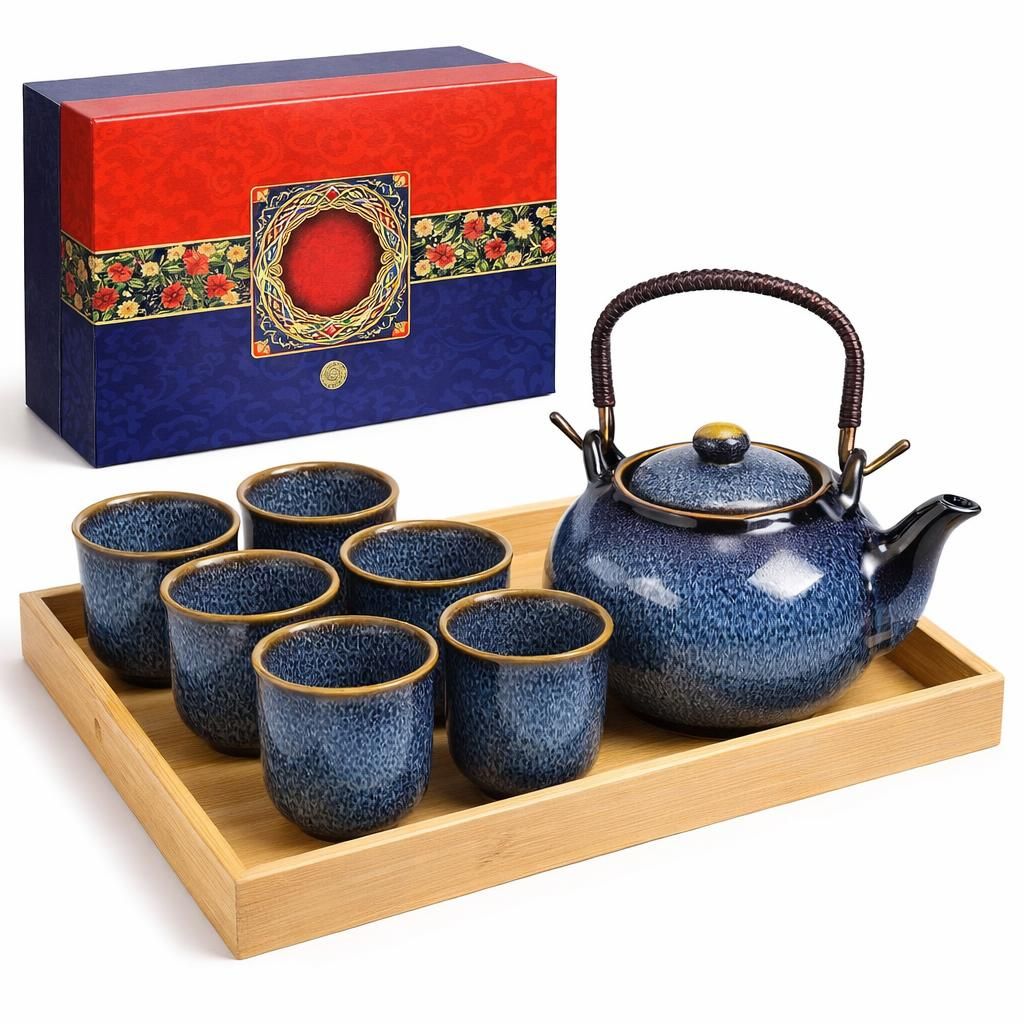 Service à thé japonais en porcelaine de 650 ml avec 6 tasses à thé, boîte cadeau, théière chinoise émaillée modifiée au four pour adultes, amateurs de thé, homme et femme