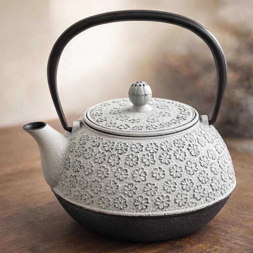 Théière en fonte avec son filtre amovible - Capacité 1 L - Coloris BLANC Vieilli