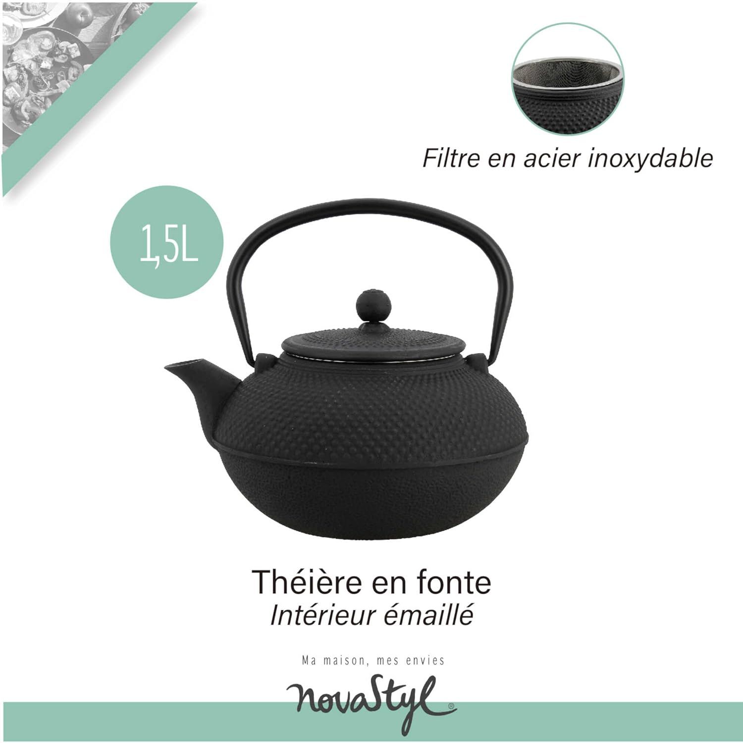 NOVASTYL – Théière en fonte noire OSAKA – 1,5L - Inspirée de l'art japonais - 7321423