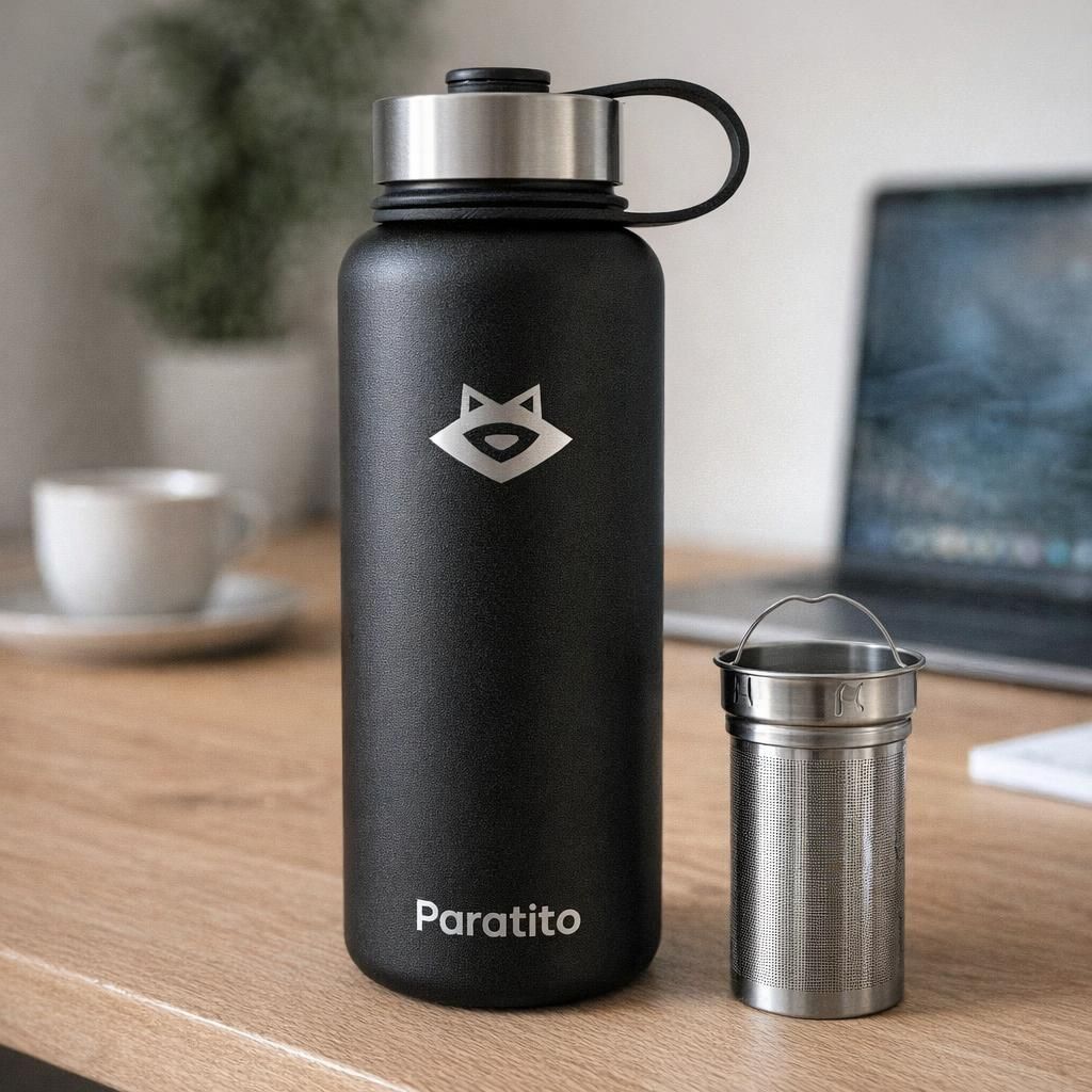 Thermos Thé et Café Isotherme avec Infuseur à Thé et Fruits – Gourde Infuseur Thé 1L en Acier Inoxydable – Bouteille Thermos pour Bureau, Yoga, Voyage – Théière avec Infuseur