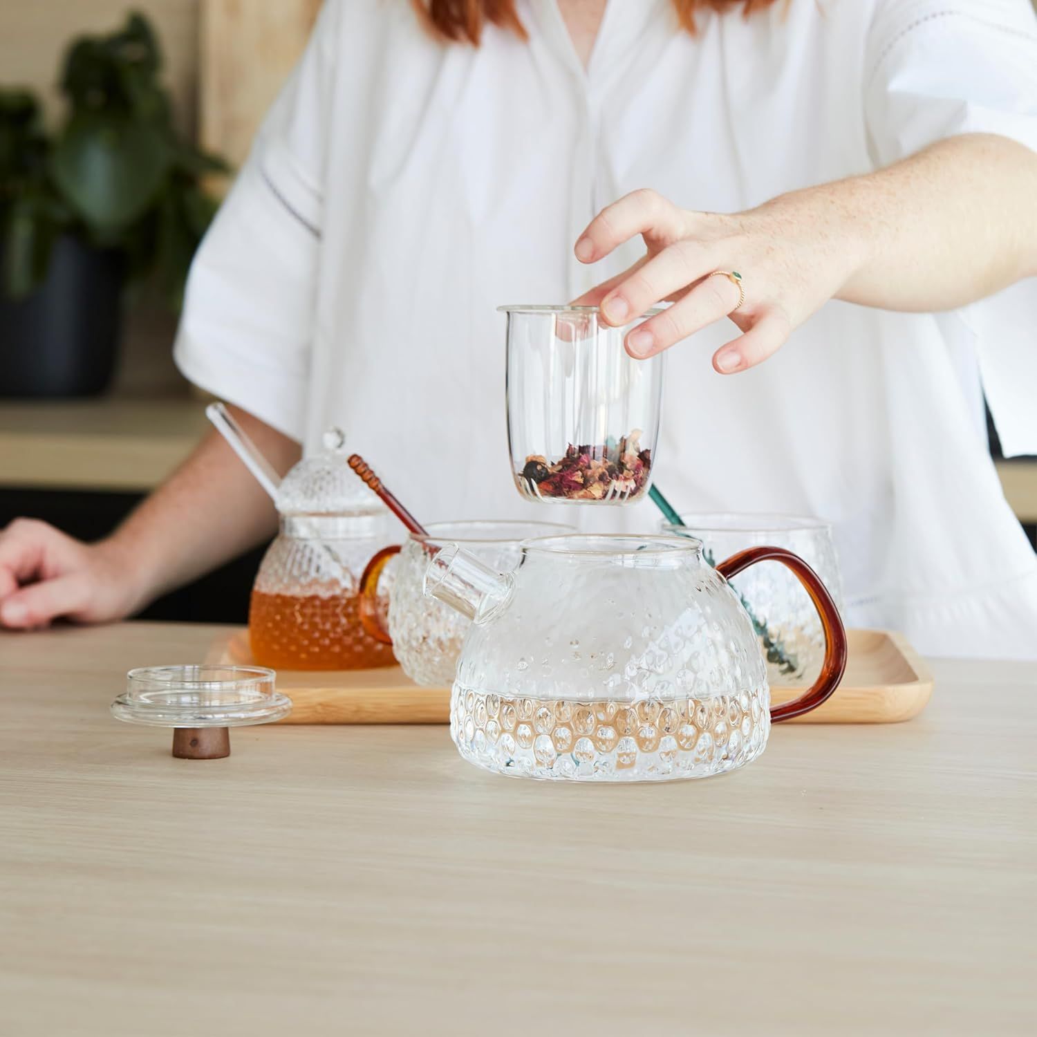 Point-Virgule théière avec filtre en verre borosilicate martelé 1000ml