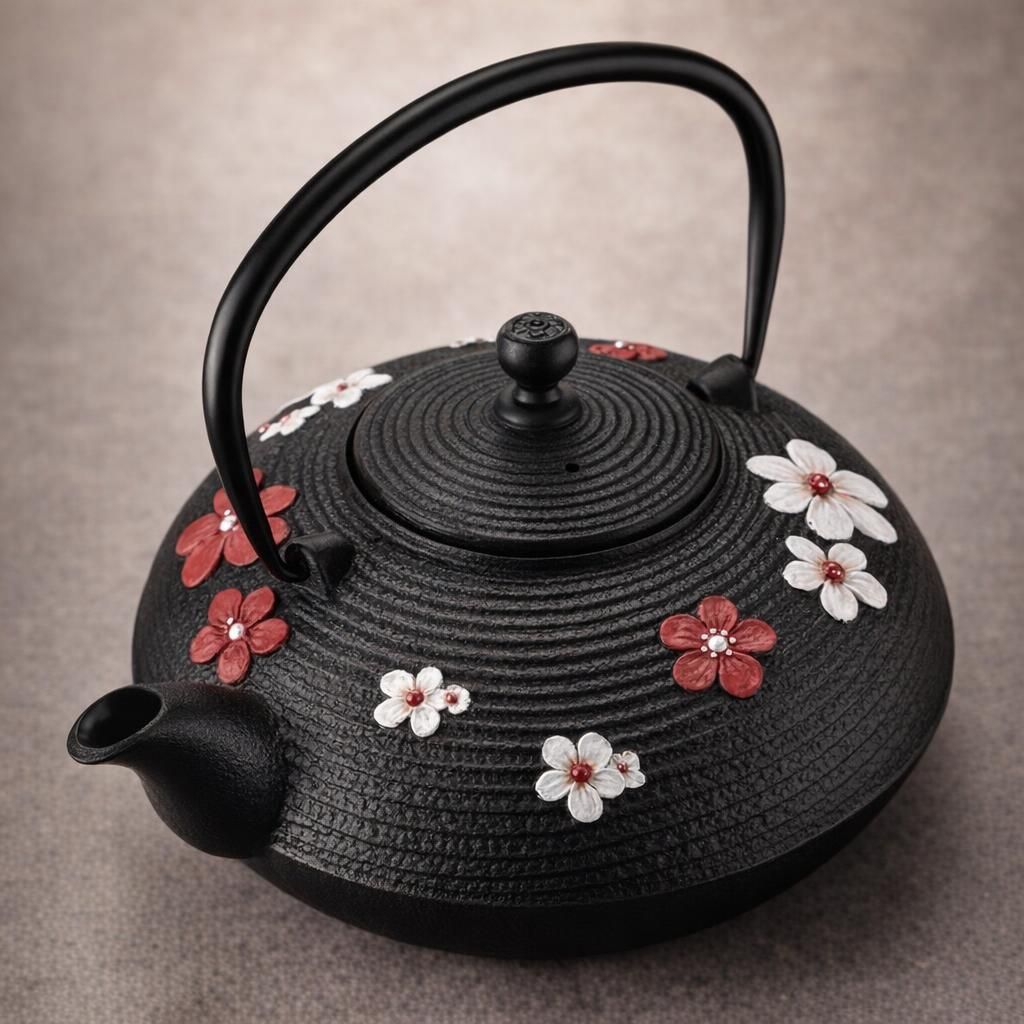 lachineuse - Théière Japonaise en Fonte - Fleurs de Cerisier - Avec Filtre Infuseur - Capacité 0,8L - Décoration Japonaise Asiatique - Théière Traditionnelle Nipponne - Service du Thé - Coloris Noir
