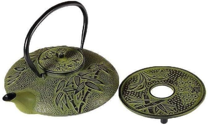 lachineuse - Service à Thé en Fonte Bambou - 1 Théière, 4 Tasses en Fonte & Filtre Infuseur - Capacité 0,8L - Décoration Japonaise Asiatique - Idée Cadeau Vaisselle Japonaise - Coloris Vert