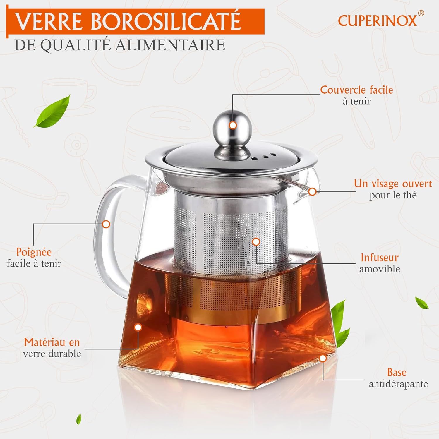 Théière en verre borosilicate avec infuseur pour thé et infusions, résistante à la chaleur et compatible micro-ondes- Infusion Prestige Collection (350 ml)