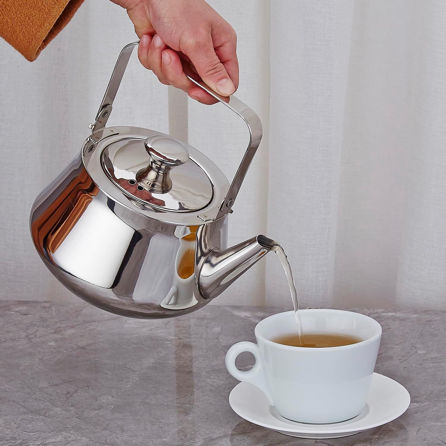 SANQIAHOME Théière en acier inoxydable de 1,5 l avec infuseur. Un style moderne et minimaliste