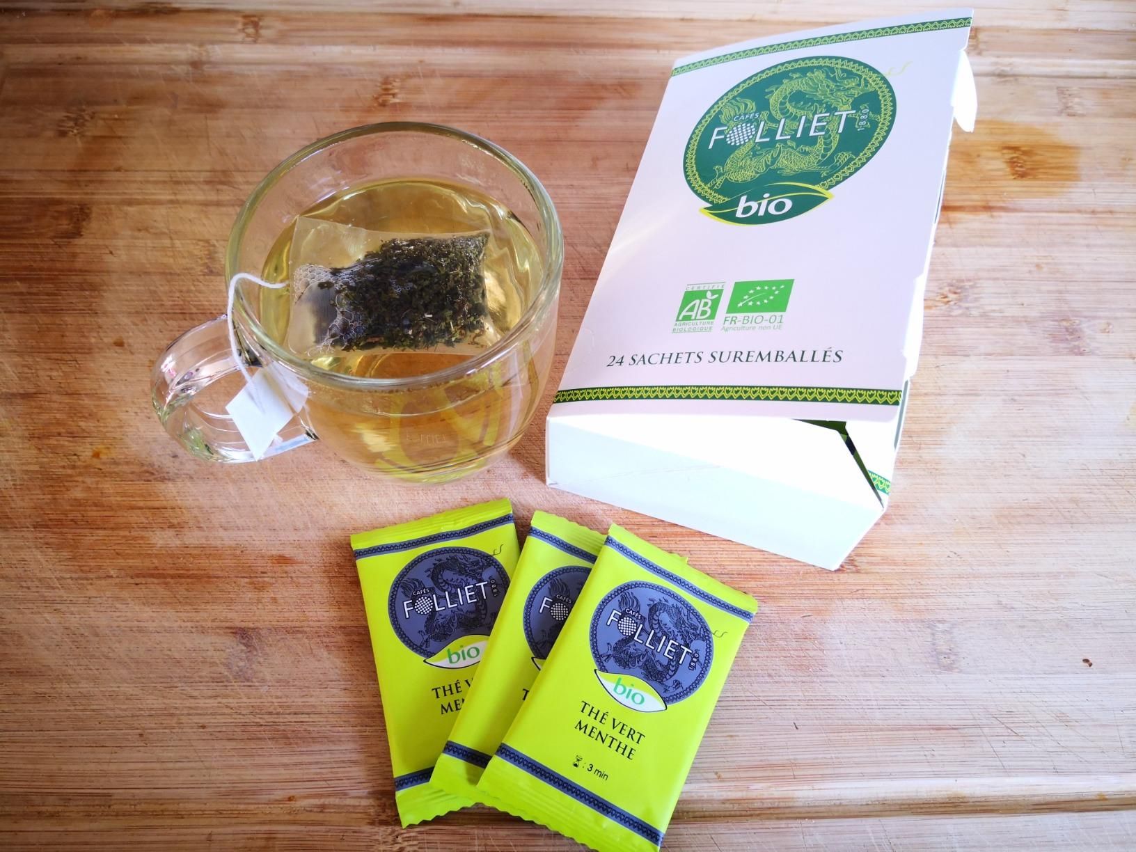 thé vert bio à la menthe douce en sachets végétaux