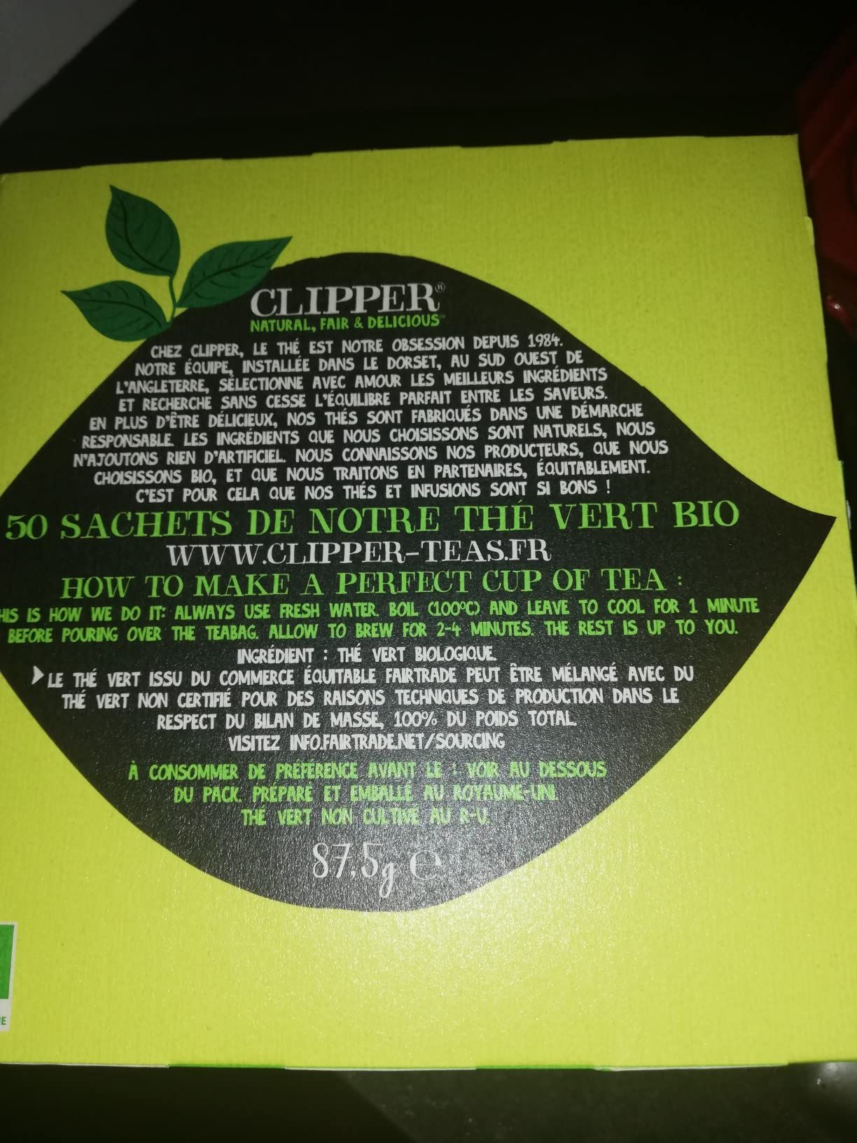 Thé vert bio citron Clipper - 50 sachets
