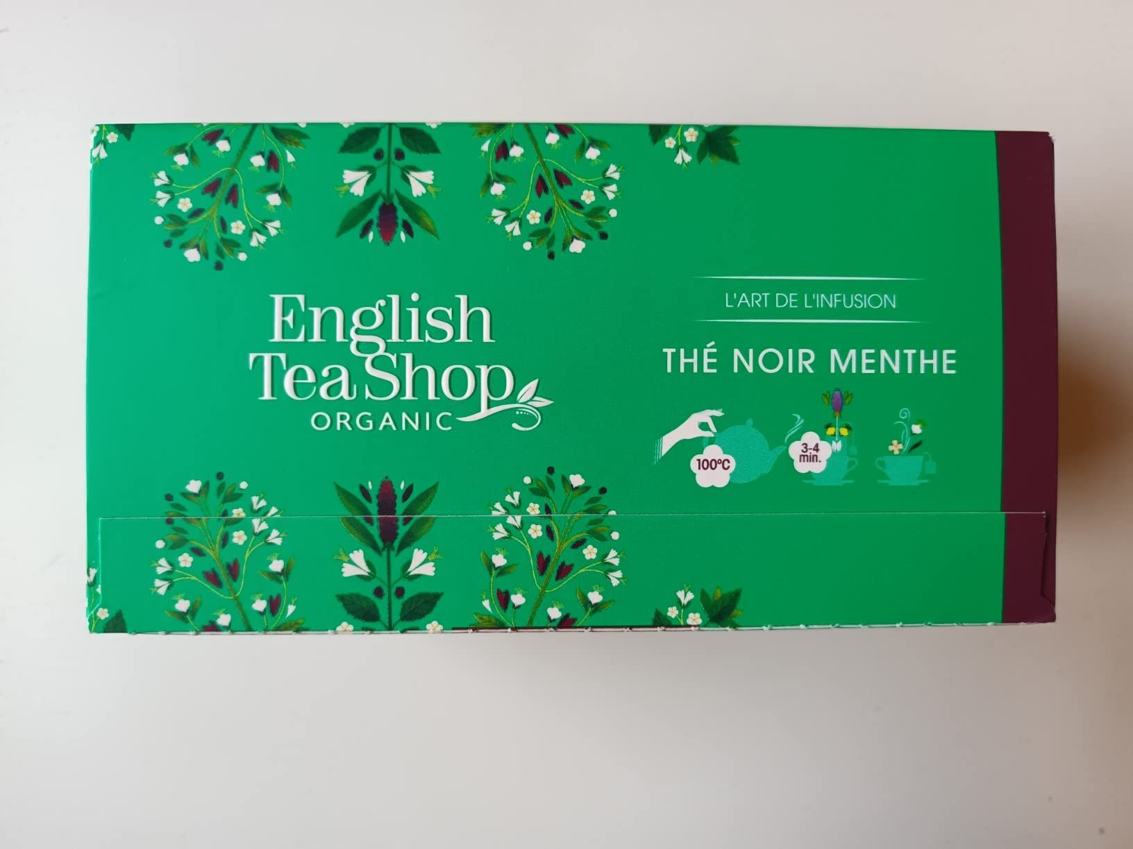 Thé noir bio à la menthe poivrée et menthe verte - boîte de 20 sachets