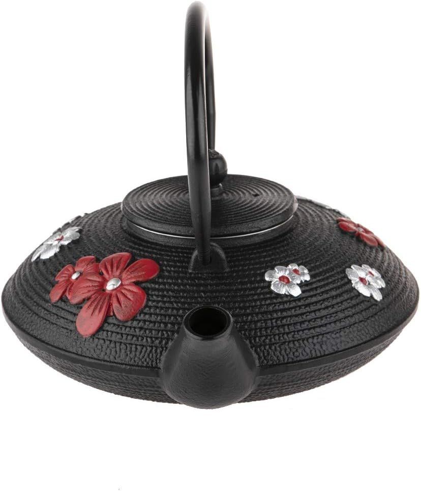 lachineuse - Théière Japonaise en Fonte - Fleurs de Cerisier - Avec Filtre Infuseur - Capacité 0,8L - Décoration Japonaise Asiatique - Théière Traditionnelle Nipponne - Service du Thé - Coloris Noir