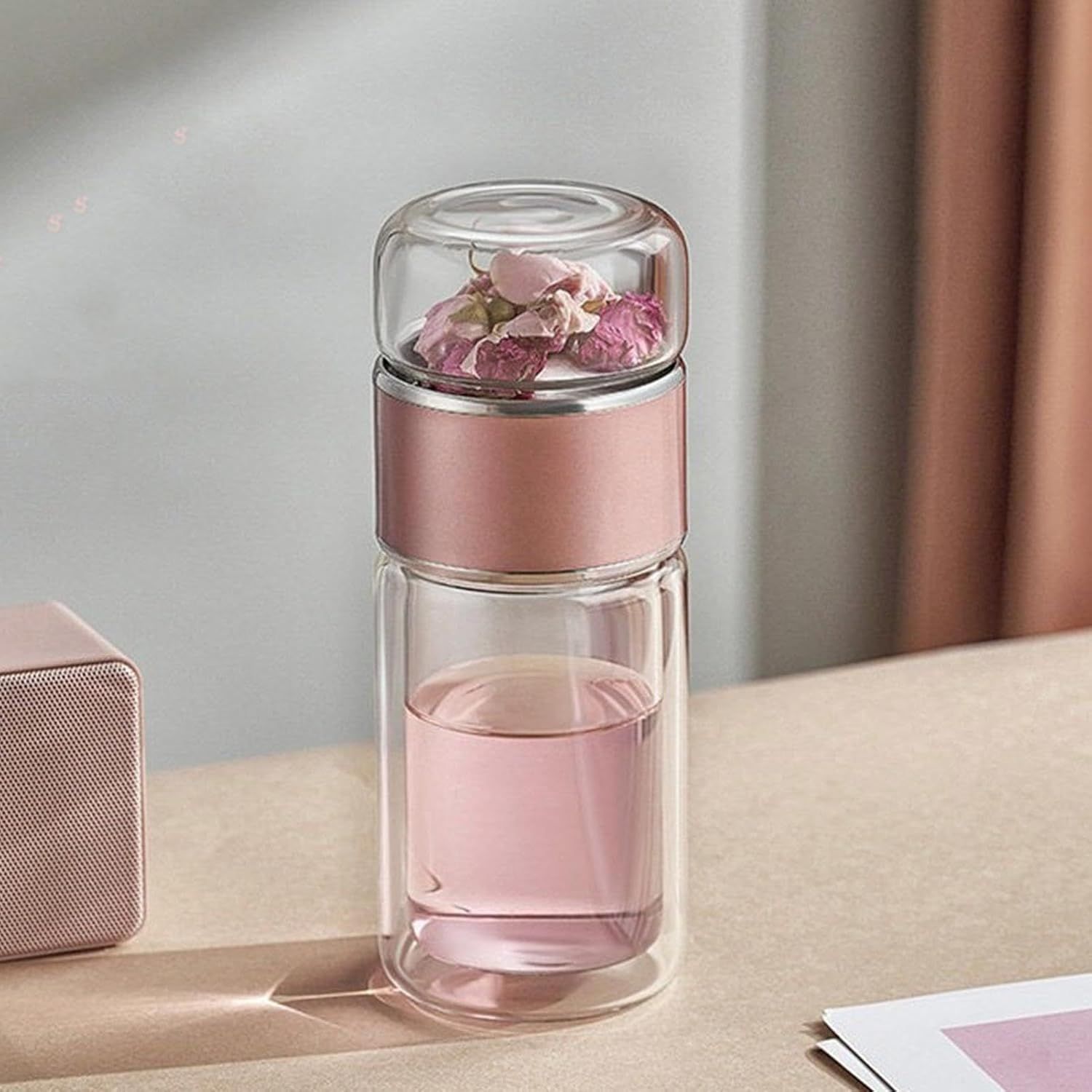 Infusifie Infuseur à thé en verre 280/350/420 ml Bouteille à thé isotherme double couche Séparation de l'eau et du thé Bouteille à thé Portable de voyage avec filtre en acier inoxydable