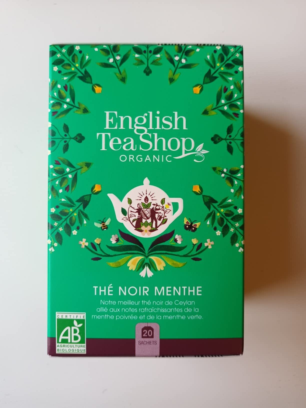 Thé noir bio à la menthe poivrée et menthe verte - boîte de 20 sachets