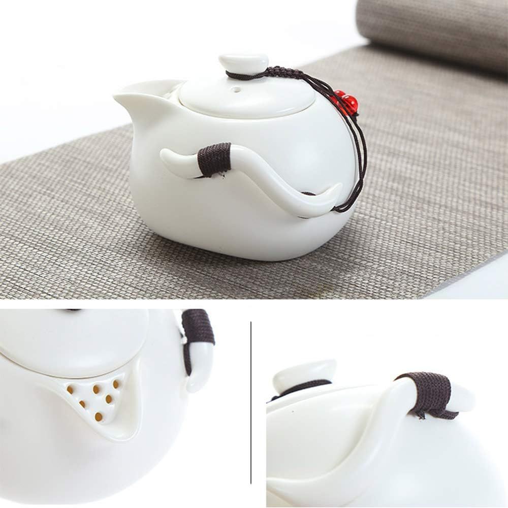 fanquare Portable Kungfu Service à Thé Chinois, Ensemble de Thé Kungfu Fait Main, Théière en Porcelaine, Tasses à Thé, Plateau à Thé en Bambou et Un Sac pour Voyage, Blanc