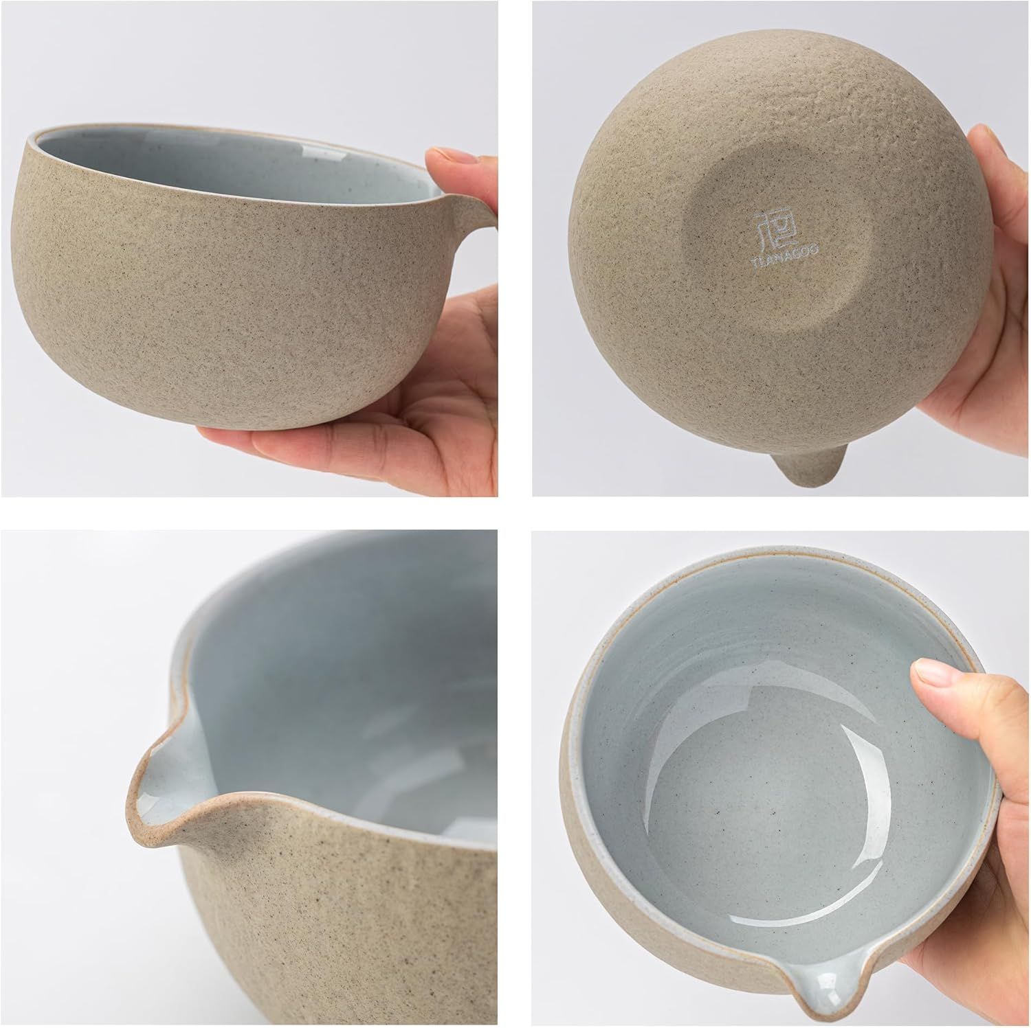 Service à thé japonais TEANAGOO (7 pièces), ensemble de fouet à matcha, bol à matcha avec bec verseur, fouet à matcha en bambou (Chasen), pelle (Chashaku), service à thé. N2, gris plus foncé…