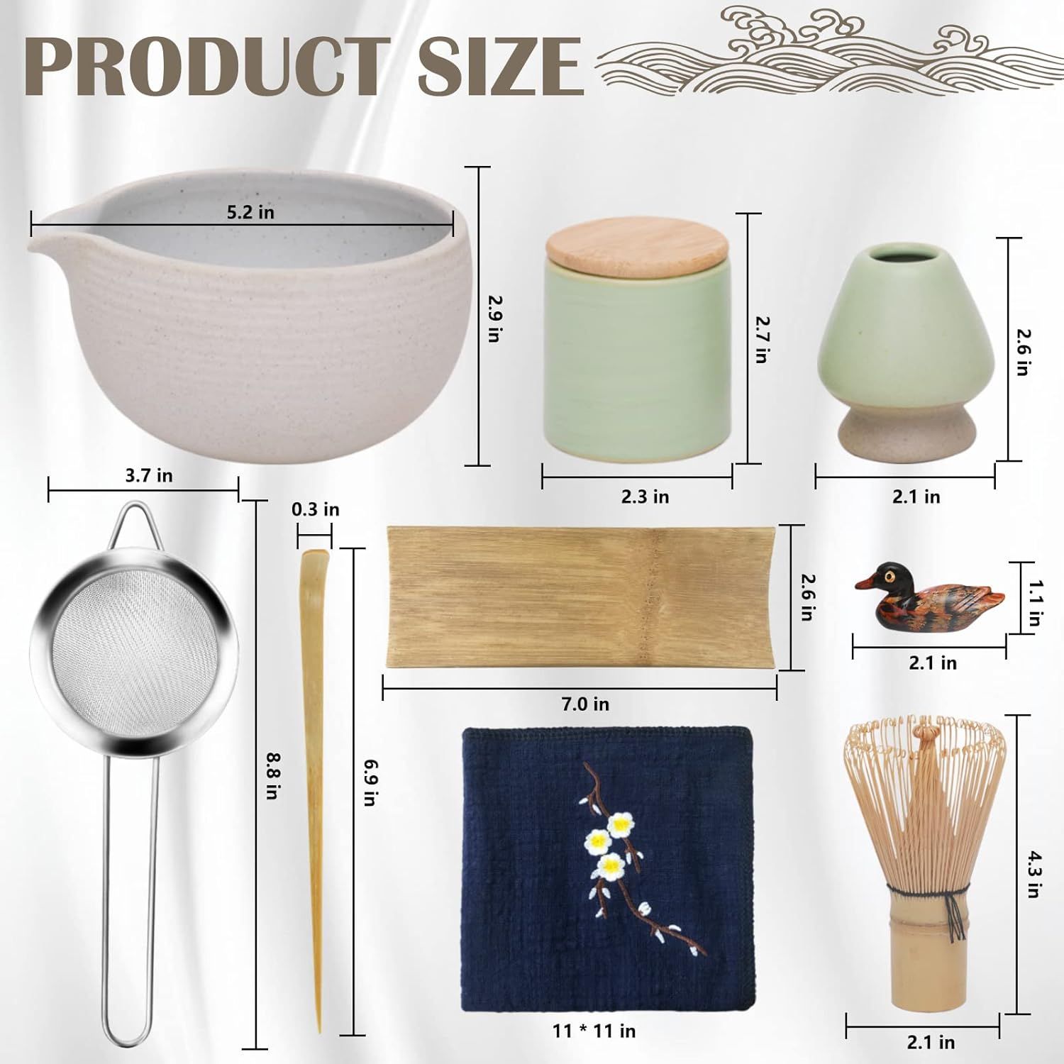 Artcome Service à Thé Japonais - Kit de Cérémonie Matcha Fait à la Main avec Bol, Fouet, Cuillère, Porte-Fouet en Céramique et Boîte à Poudre