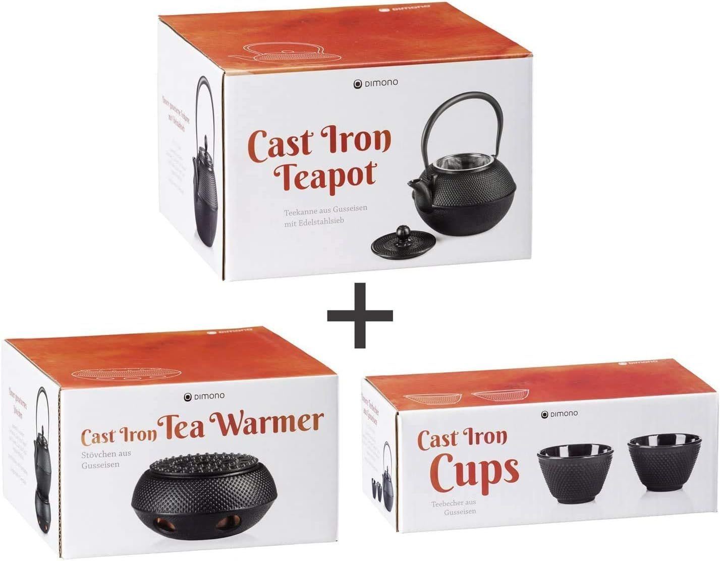 Dimono Service à thé traditionnel en fonte : Théière, chauffe-théière et 2 tasses à thé.