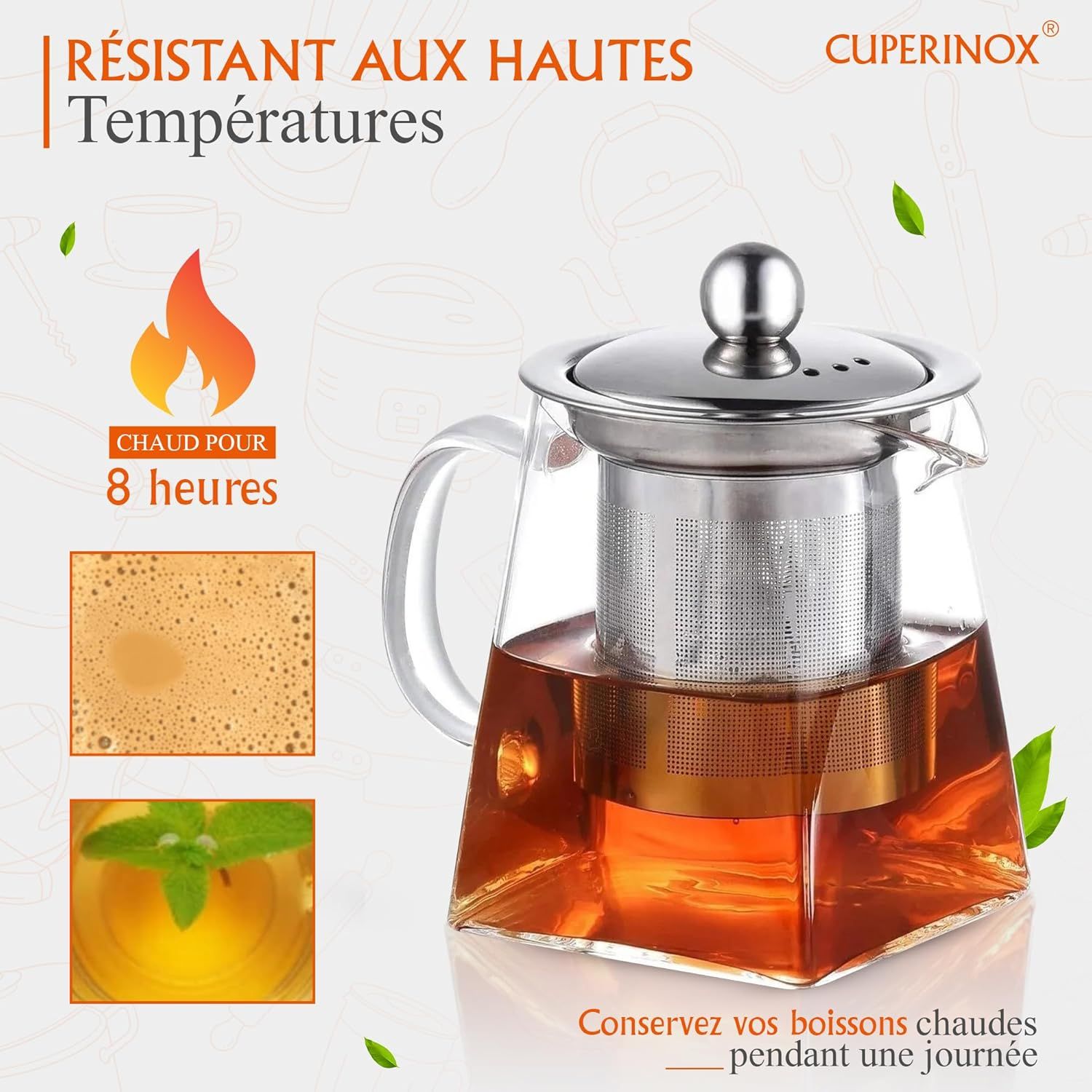 Théière en verre borosilicate avec infuseur pour thé et infusions, résistante à la chaleur et compatible micro-ondes- Infusion Prestige Collection (350 ml)