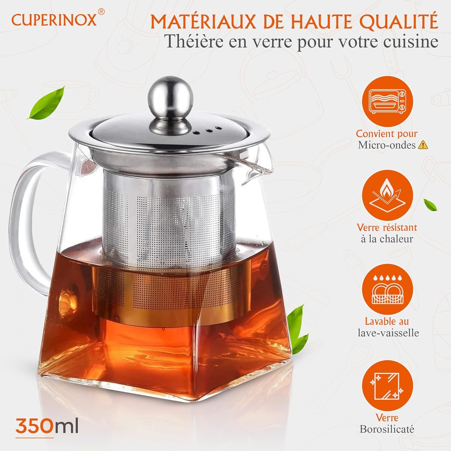 Théière en verre borosilicate avec infuseur pour thé et infusions, résistante à la chaleur et compatible micro-ondes- Infusion Prestige Collection (350 ml)