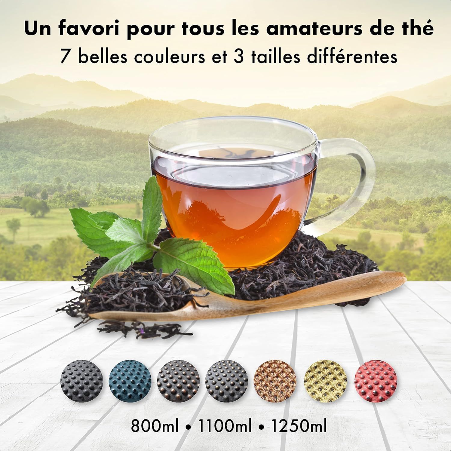 Arare THEIERE en Fonte 1,1 Litre | Théière en Fonte avec Infuseur | Entièrement émaillée de l'intérieur | Prépare Une Tasse de Thé Parfaite | Design Authentique Japonais à Picots | Arare Bleu