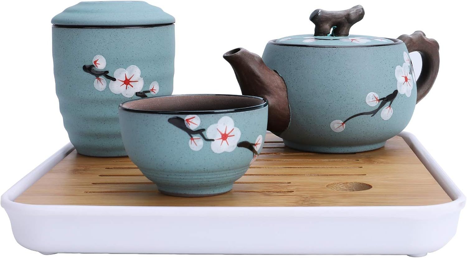 fanquare Portable Kungfu Service à Thé Japonais,Service à thé Zisha Kung Fu aux Fleurs de Cerisier pour Adultes, Une Théière, 4 Tasses à Thé,1 Boîte à Thé et Sac de Voyage