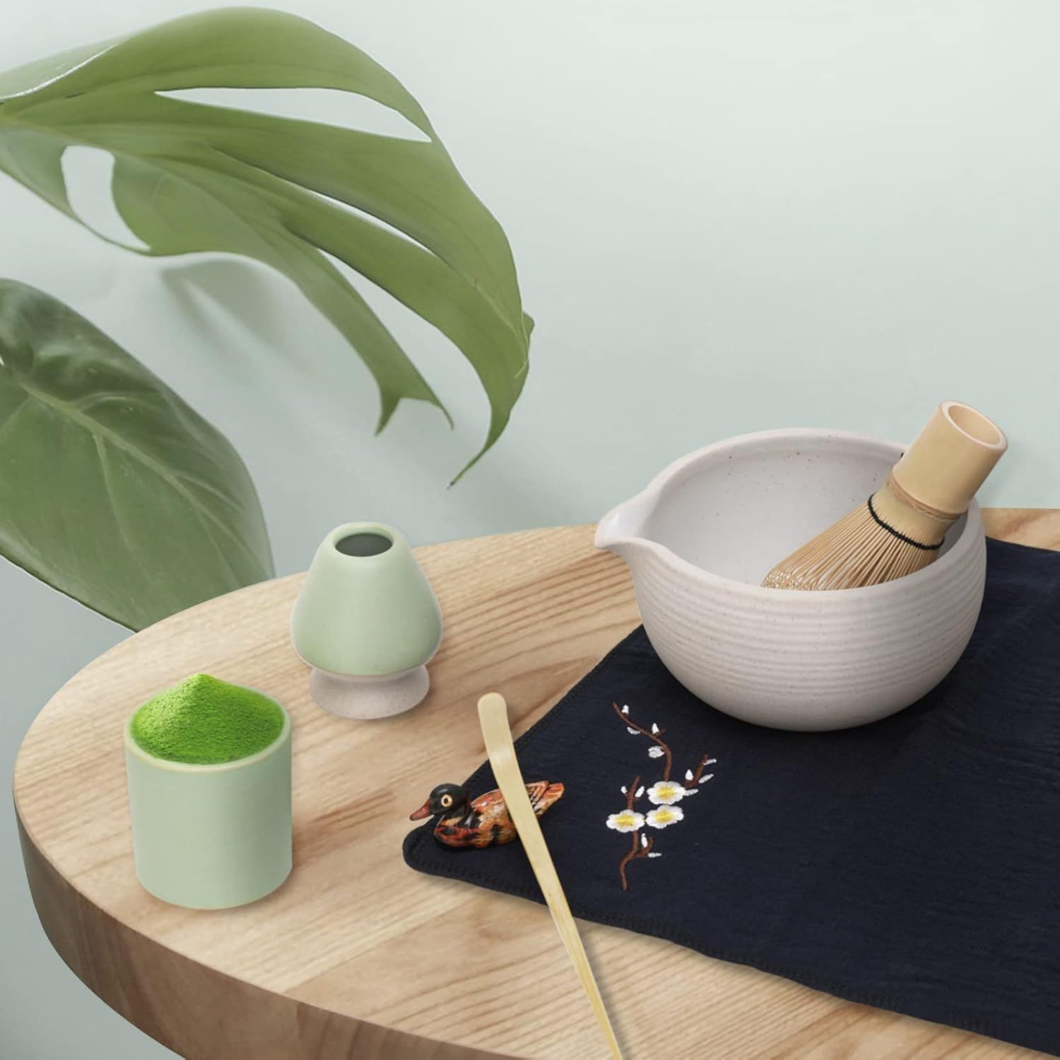 Artcome Service à Thé Japonais - Kit de Cérémonie Matcha Fait à la Main avec Bol, Fouet, Cuillère, Porte-Fouet en Céramique et Boîte à Poudre