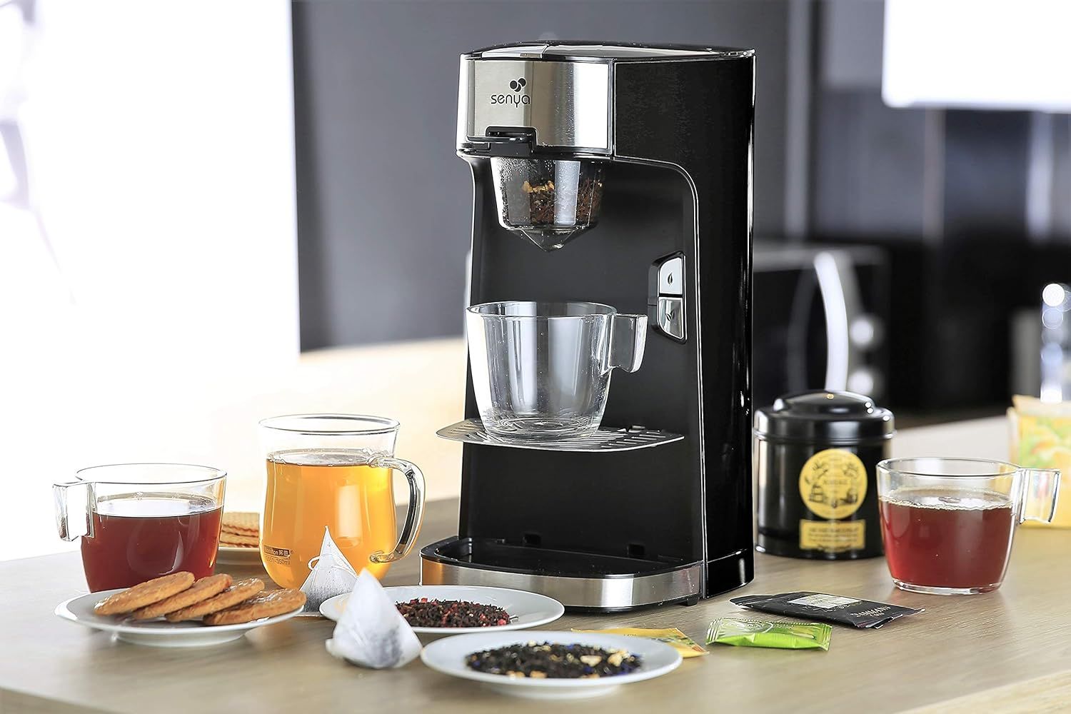 SENYA Machine à thé noire Tea Time, théière électrique compatible thé vrac ou sachet, avec infuseur amovible 1400 W, SYBF-CM013N