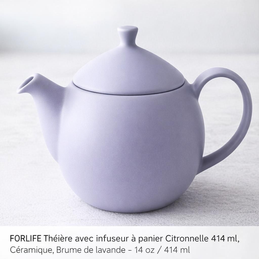 Forlife Théière avec infuseur à panier Citronnelle 414 ml, Céramique, Brume de lavande, 14 oz/414ml
