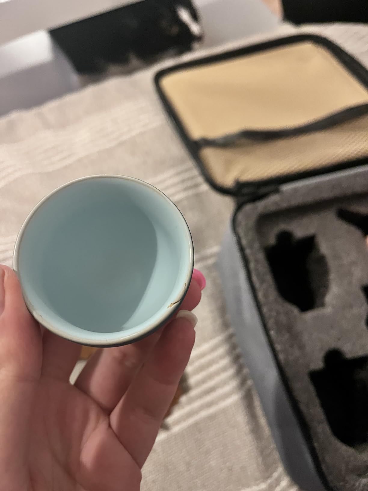 fanquare Service à Thé Vert Japonais pour Adultes, Ensembles de Thé Chinois en Céramique, Service à Thé Portable Kung Fu avec Plateau en Bambou