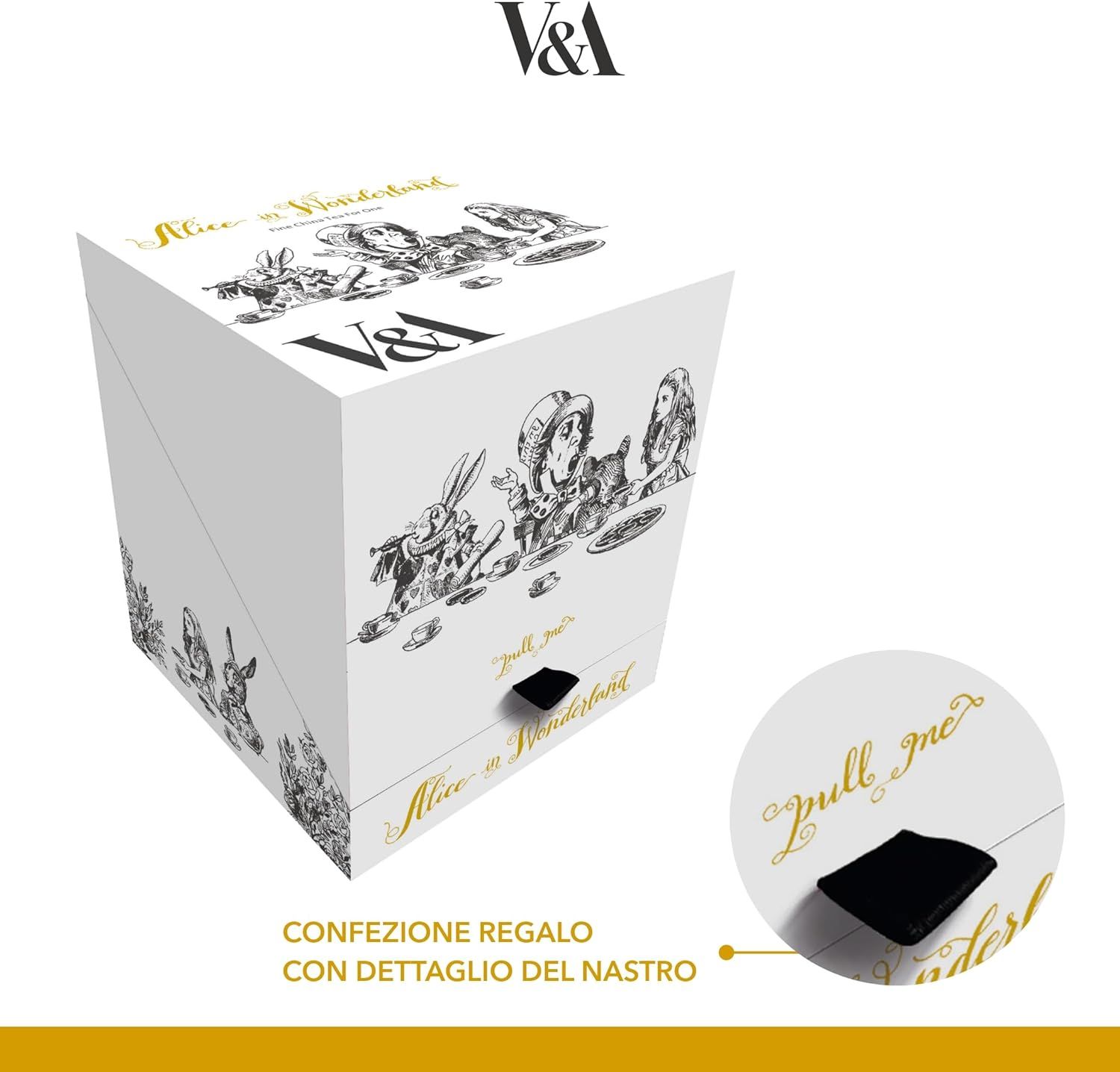 V&A Alice Au Pays Des Merveilles Théière Et Tasse Pour 1 Dans Un Coffret Cadeau, Service À Thé En Porcelaine Fine, Blanc, 250 Ml