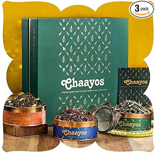 coffret cadeau chaayos pour holi avec thés verts et infuseur