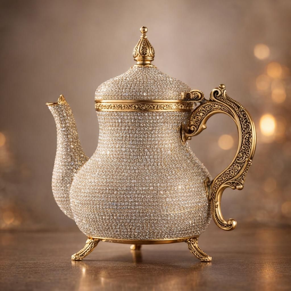 DEMMEX Théière artisanale turque marocaine arabe décorative dorée avec strass en cristal, 1,2 kg, 20,3 x 17,8 cm
