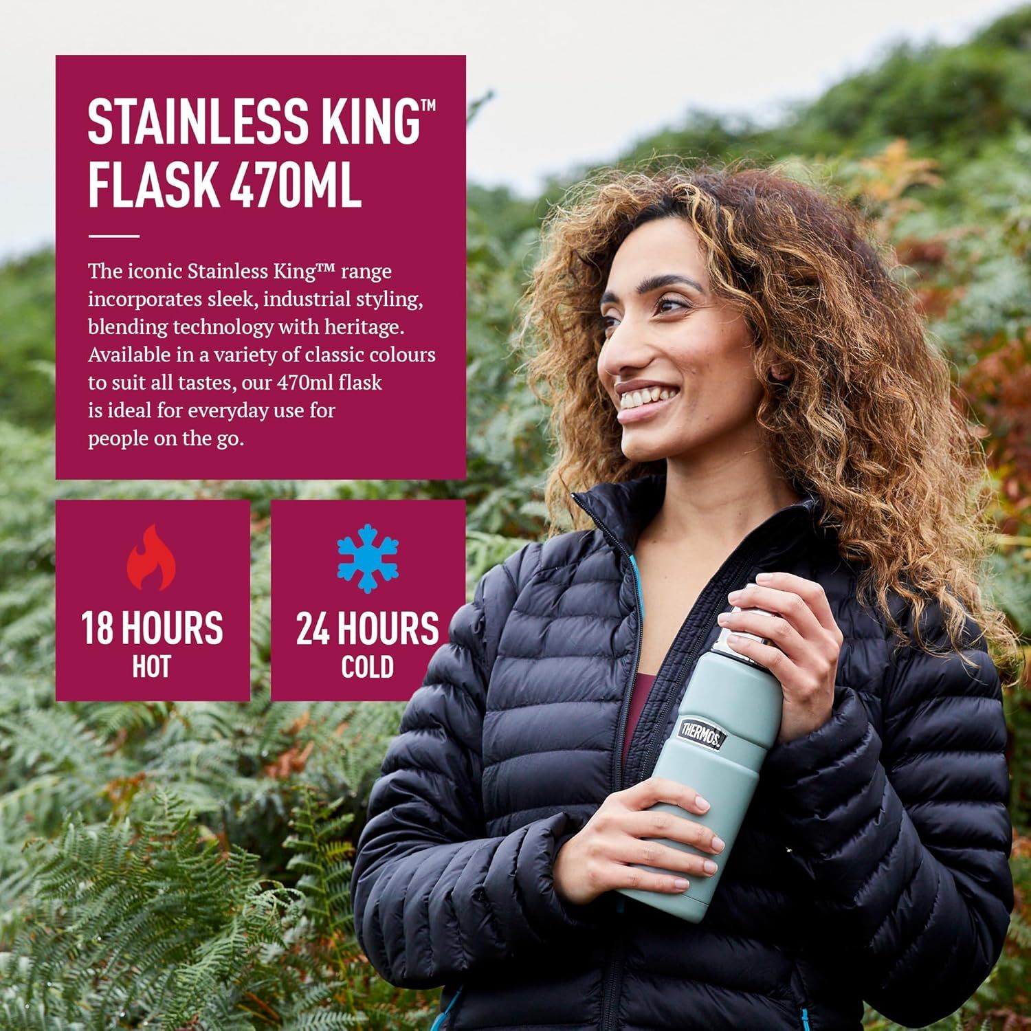 Thermos 125182 King Bouteille Isotherme INOX Framboise 470 ML