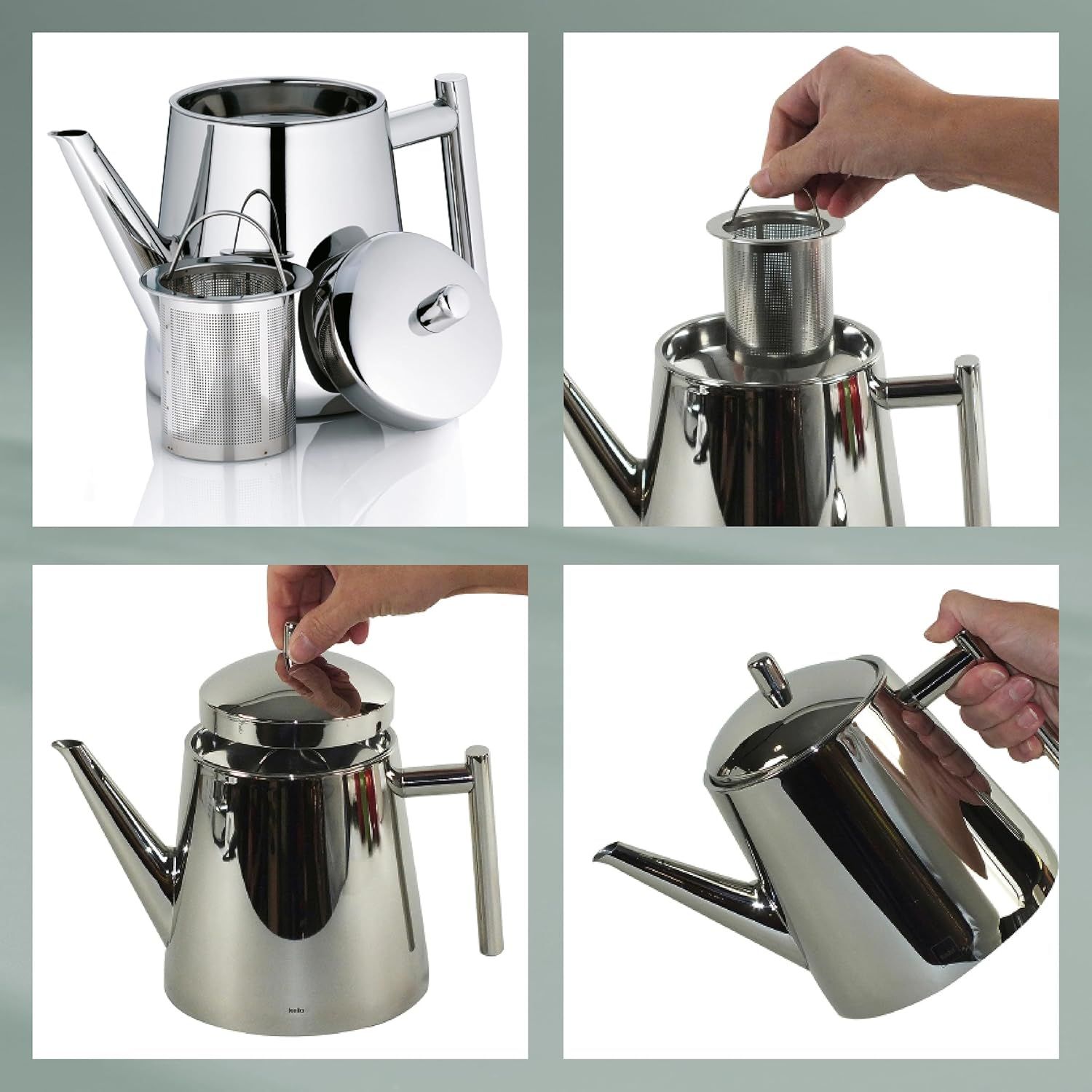 kela Théière avec filtre, théière en acier inoxydable 1,7 l ANCONA, théière pour thé en vrac et sachets de thé, bouilloire à thé