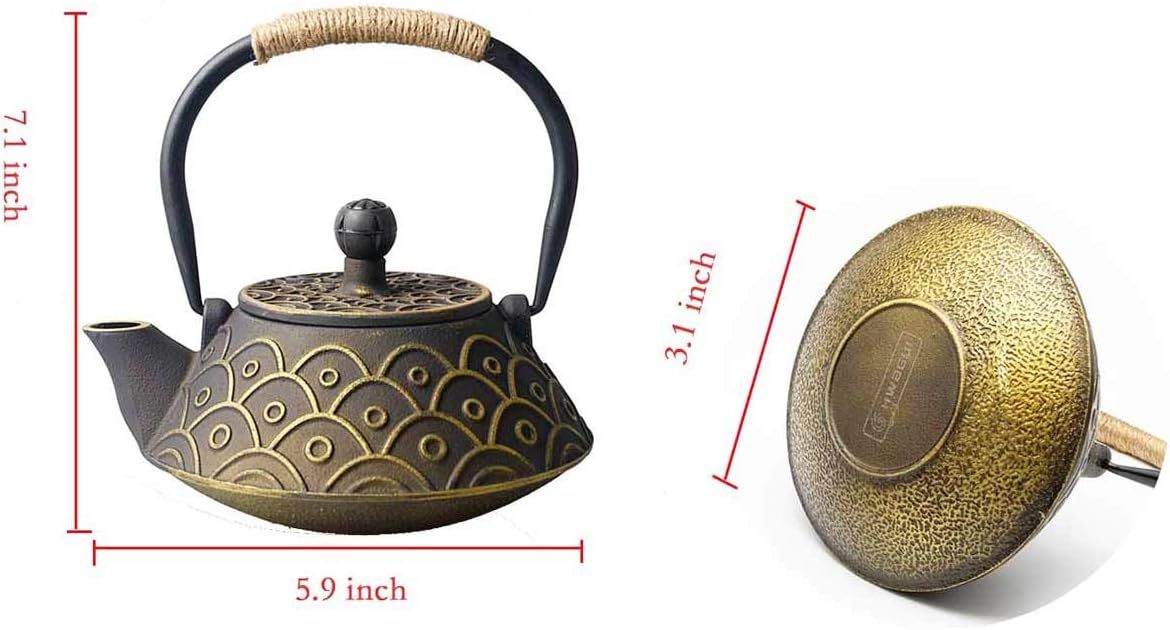 HwaGui Théière en Fonte emaillee Japonaise et Filtre en Acier Inoxydable, écailles de Poisson Classiques 800 ML / 25 oz
