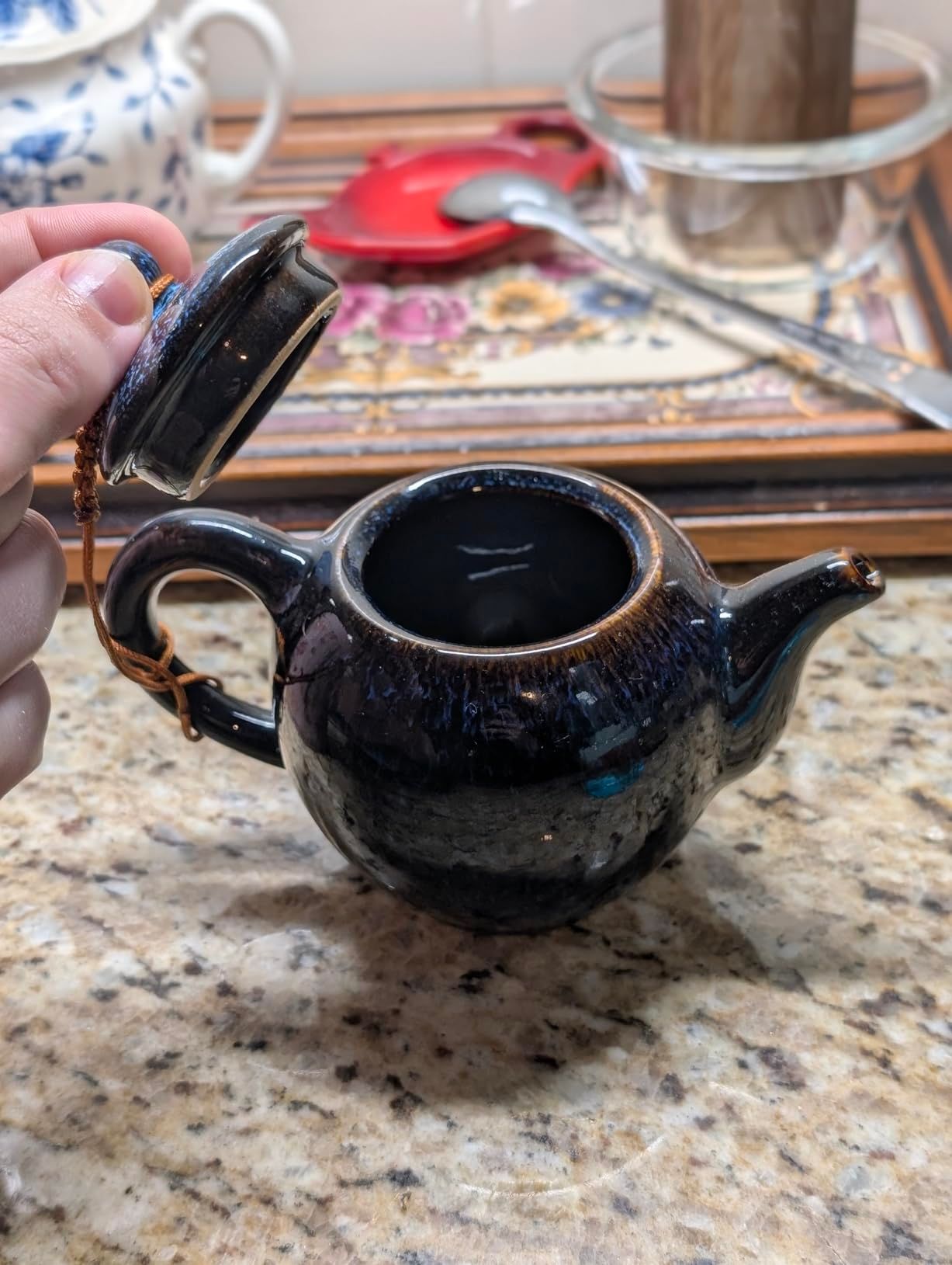 Théière chinoise traditionnelle chinoise en porcelaine de 255 g - Théière en céramique émaillée pour service à thé Gongfu