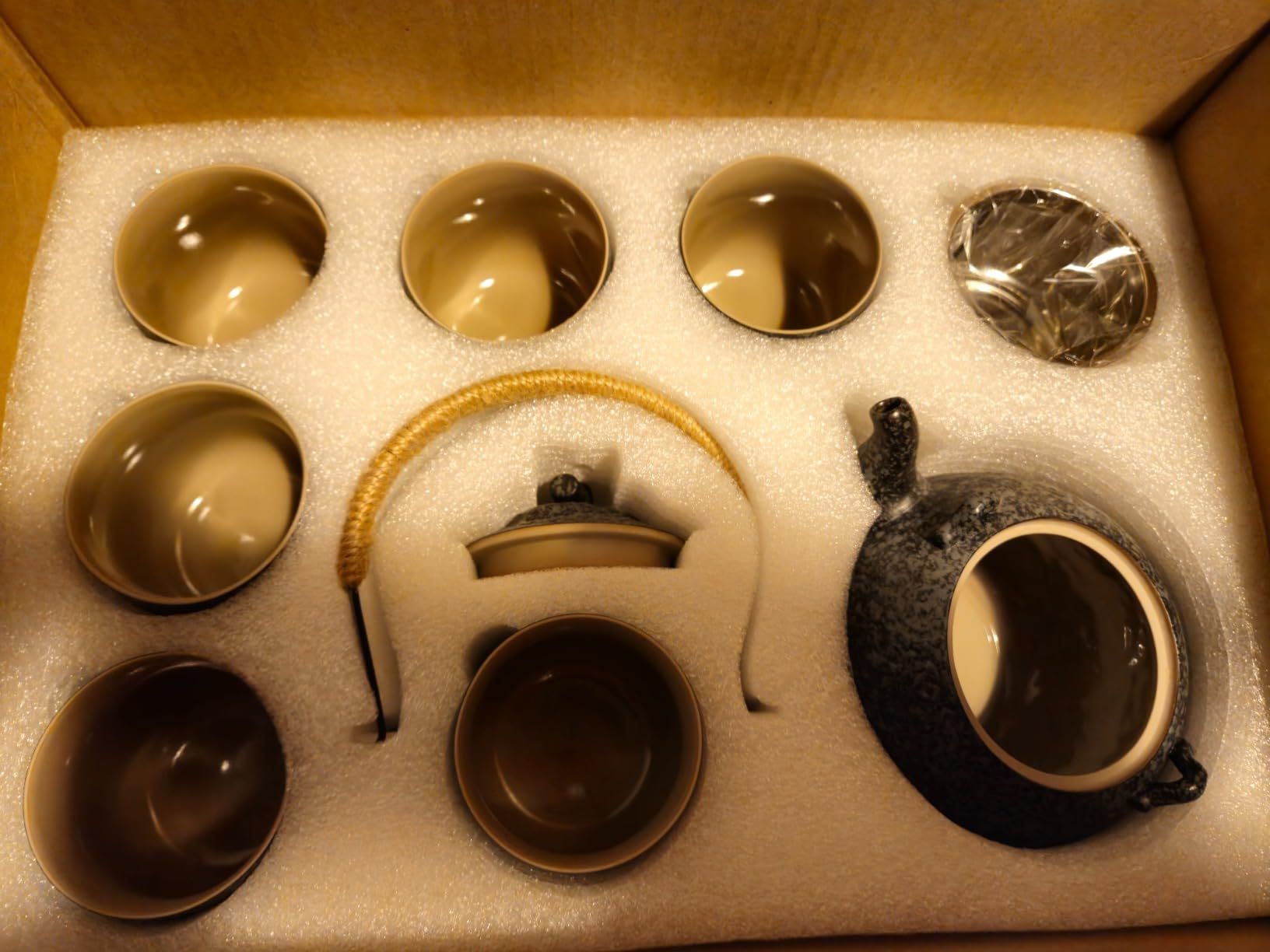 TEANAGOO Service à thé japonais complet avec plateau, gris anthracite, service à thé en porcelaine de Chine, 1 théière (700ml/25oz) + 6 tasses à thé (205ml/7.2oz),U1, plateau à thé avec