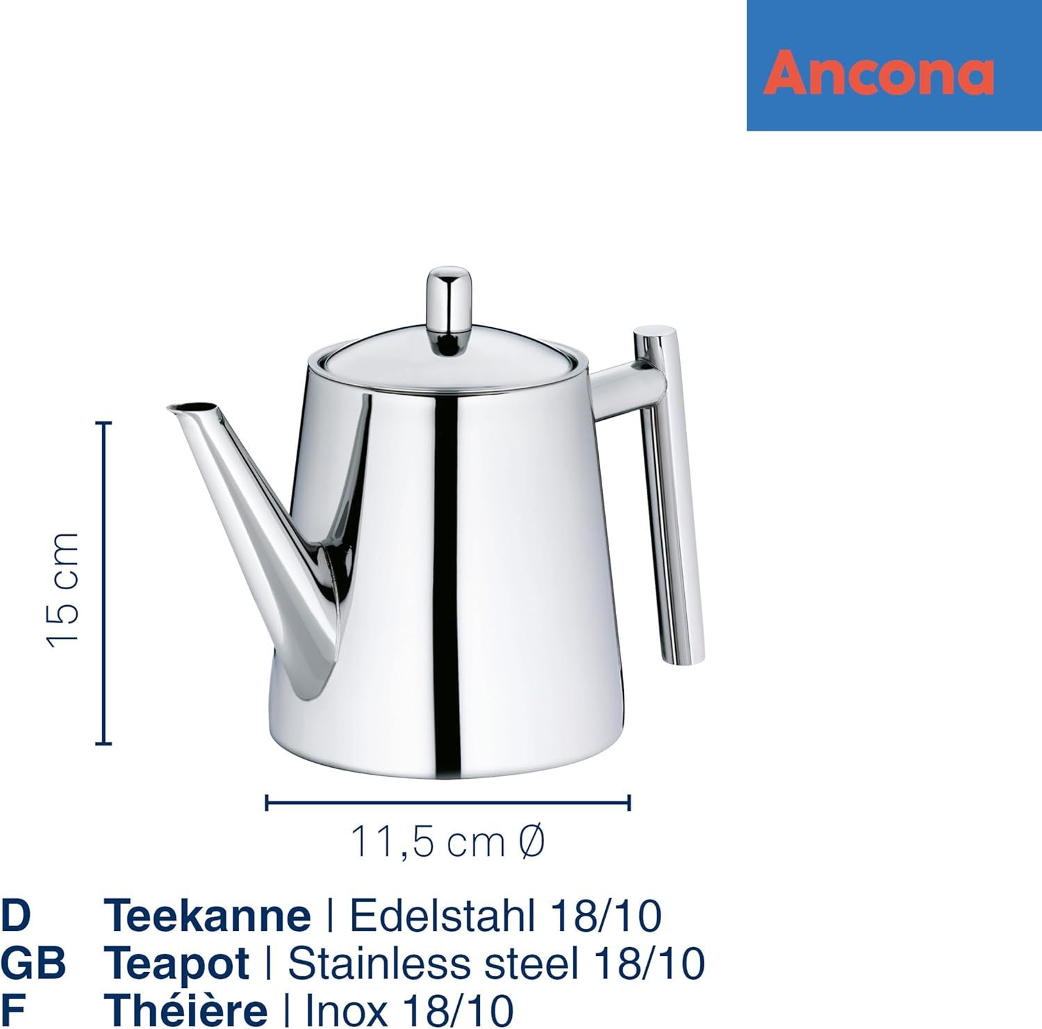 kela Théière avec tamis, théière en acier inoxydable 0,9 l ANCONA, théière pour thé en vrac et sachets de thé, bouilloire à thé
