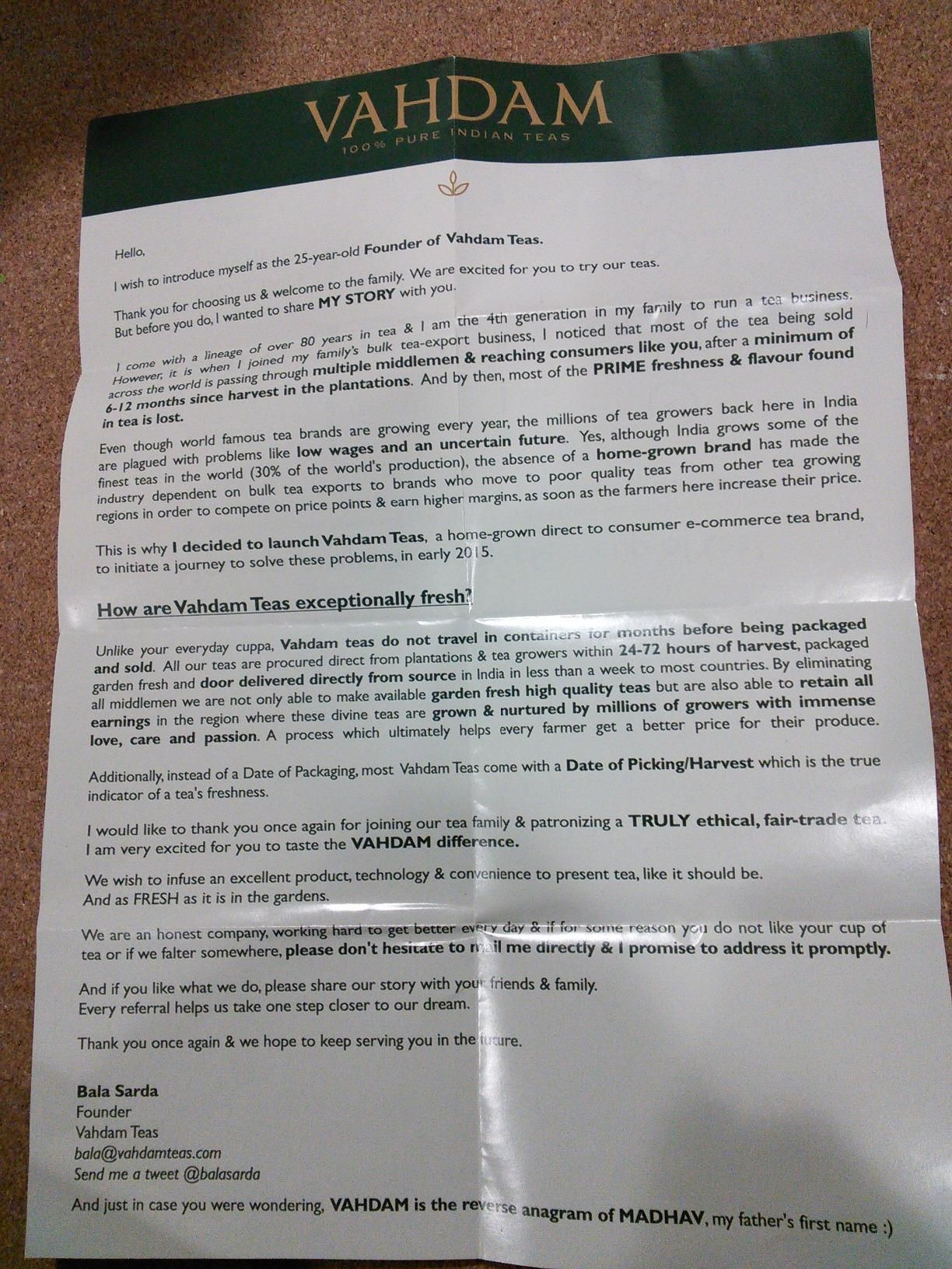 Earl Grey thé noir Vahdam - fraîcheur et qualité