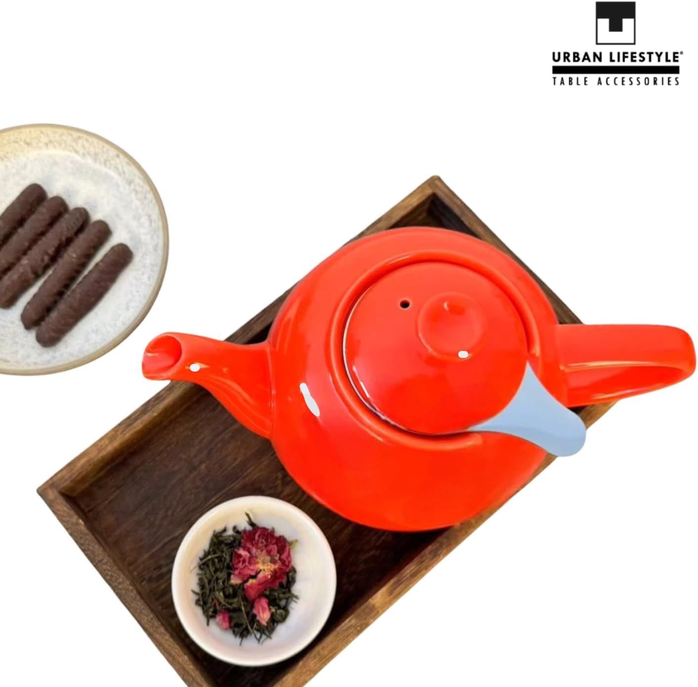 URBAN LIFESTYE Théière avec infuseur 1,1 L en porcelaine rouge Théière anti-goutte Infuseur intégré pour thé loose (Swansea)