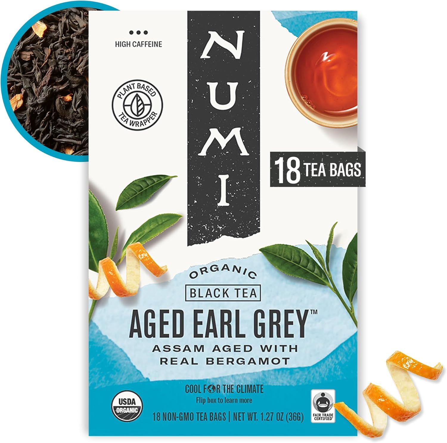 Thé noir earl grey vieilli bergamote - 18 sachets numi tea