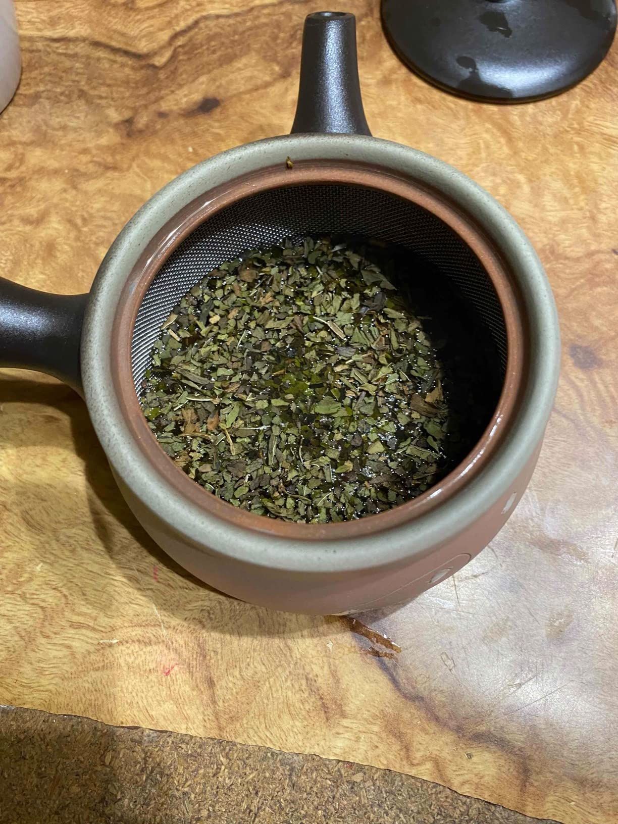 Japanese Green Tea Co. Théière japonaise en argile rouge pour thé vert (255 g) – Théière traditionnelle en argile fabriquée en Tokoname avec motif floral – Système de maille fine pour thé Fukamushi à