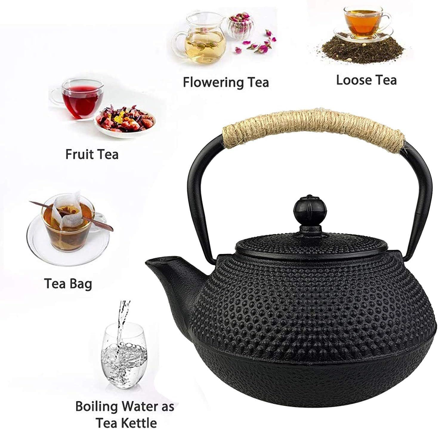 Théière en Fonte avec Infuser, 600ml Théière Induction pour Thé Noir, Bouilloire à Thé pour Les Amateurs de Thé, Noir