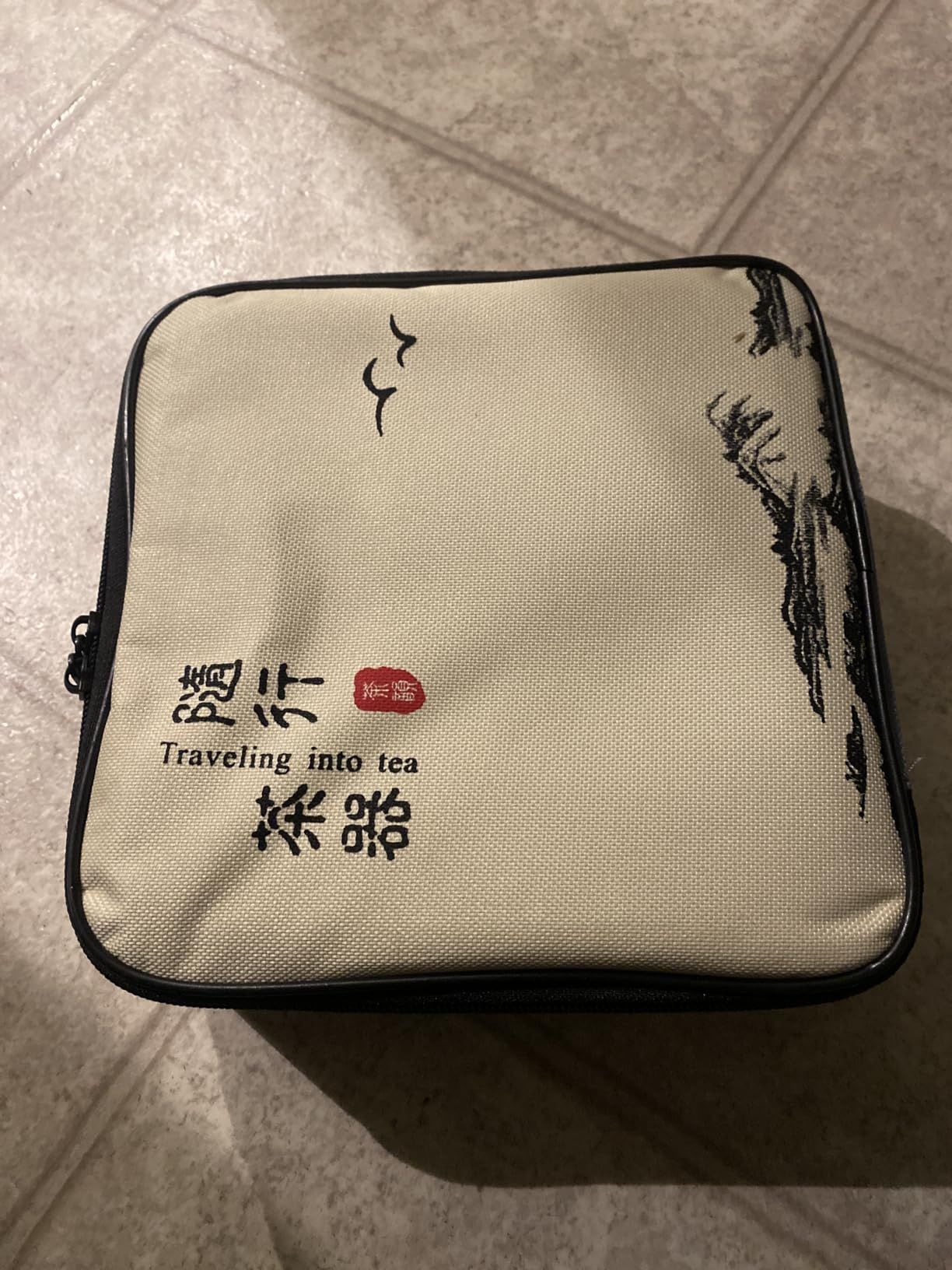 fanquare Service à Thé Vert Japonais pour Adultes, Ensembles de Thé Chinois en Céramique, Service à Thé Portable Kung Fu avec Plateau en Bambou