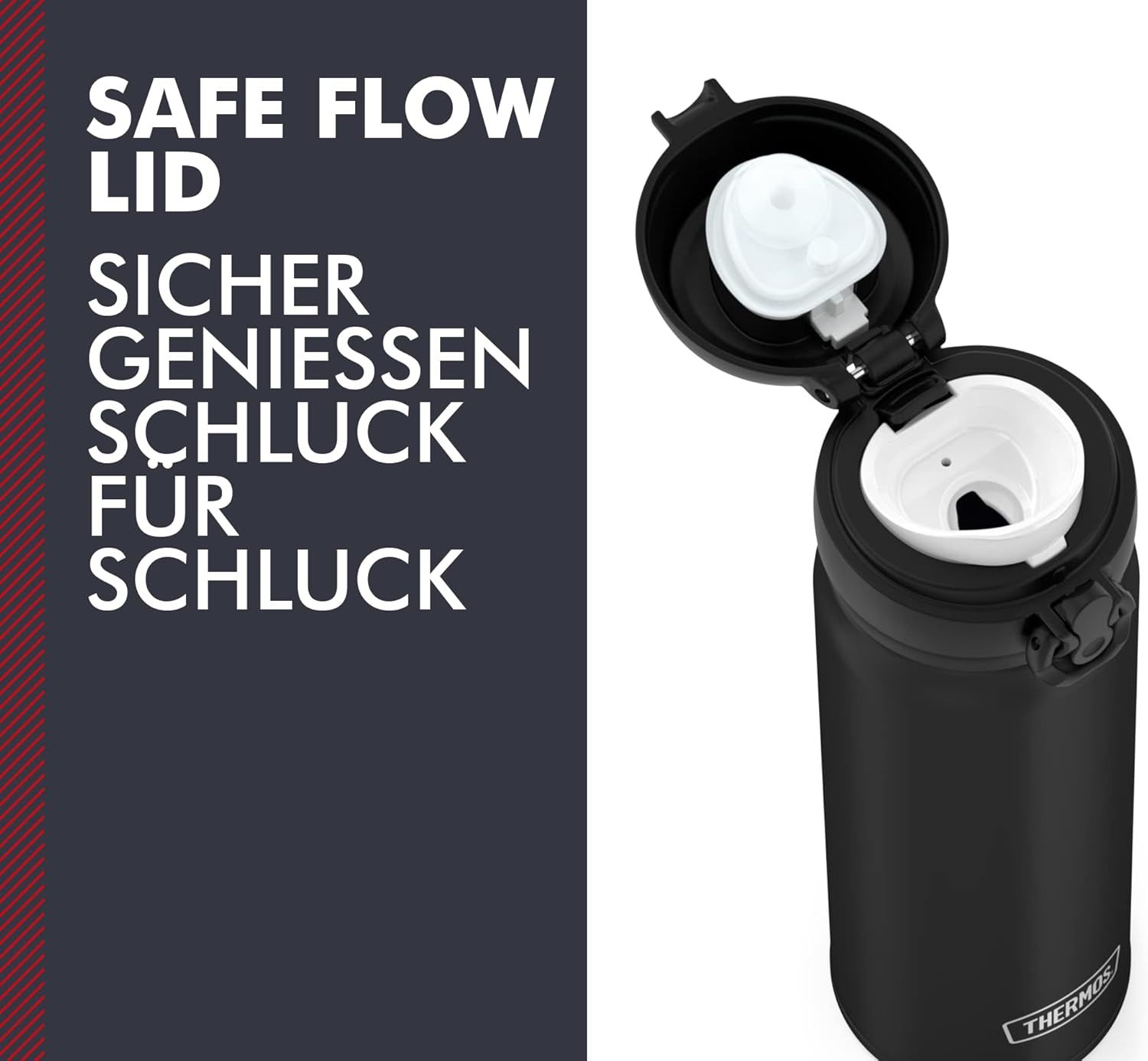 Thermos Bouteille Isotherme ultralégère, Acier Inoxydable, Noir Mat, 0,75 Liter