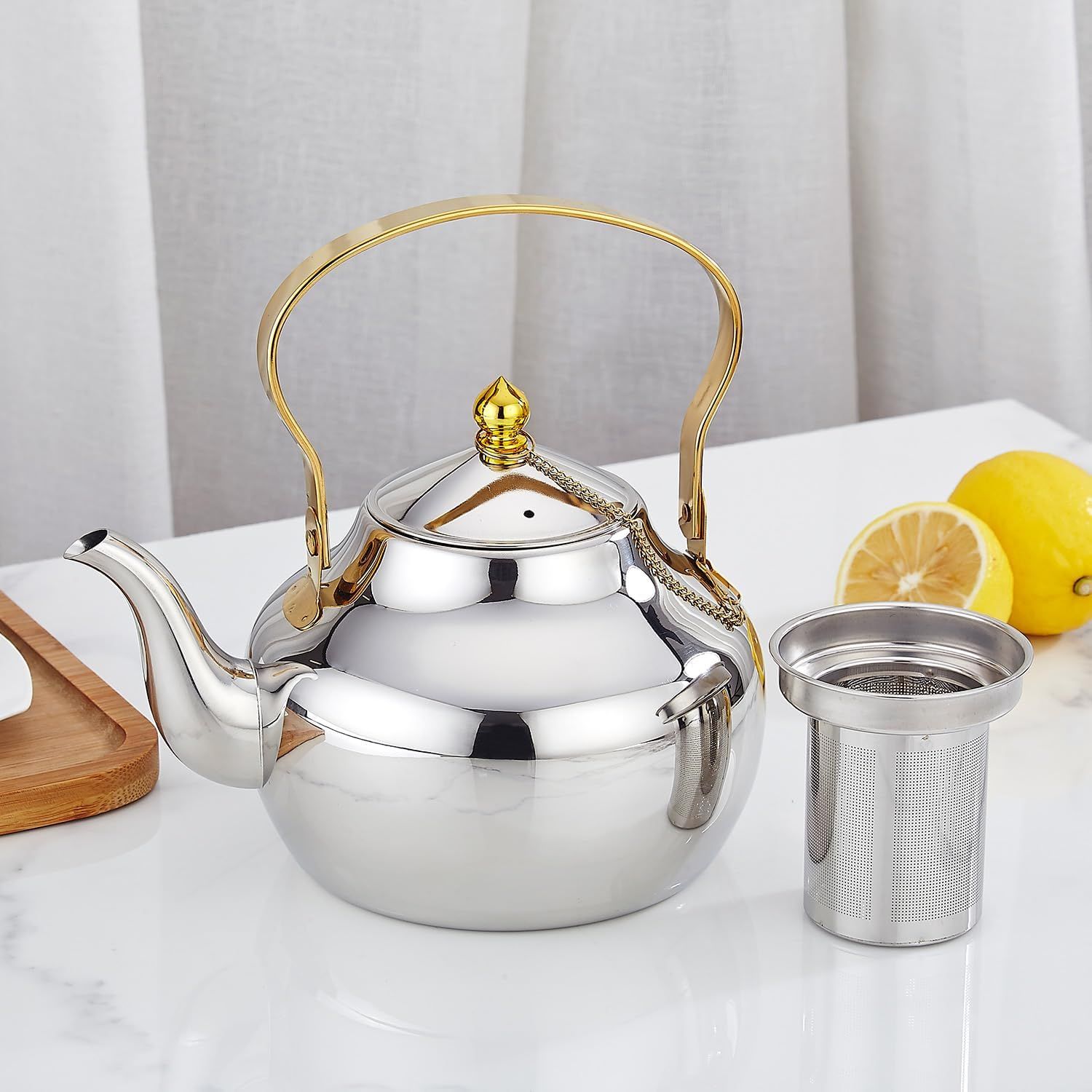 SANQIAHOME Théière de 2 litres en acier inoxydable avec passoire - Un style moderne et minimaliste